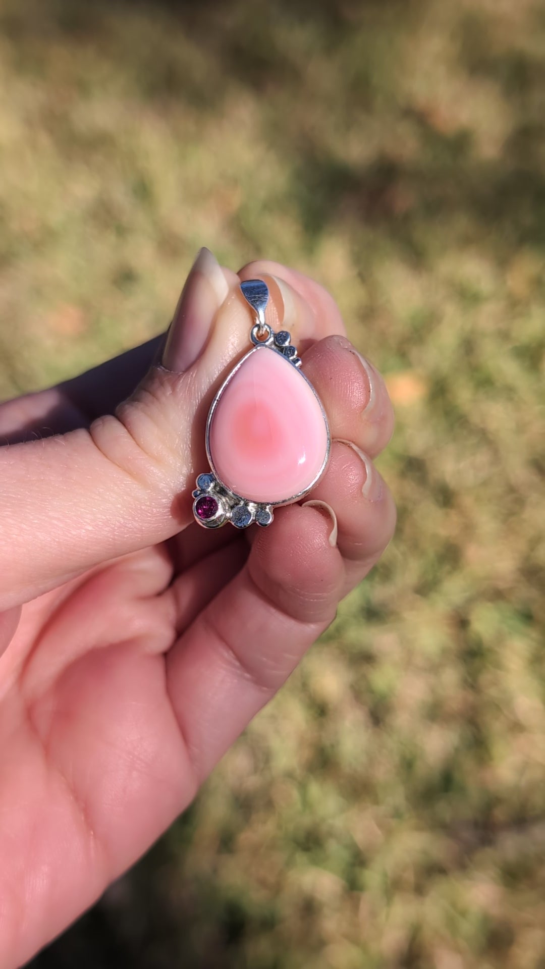 Conch Shell and Rhodolite Garnet Sterling Silver Pendant