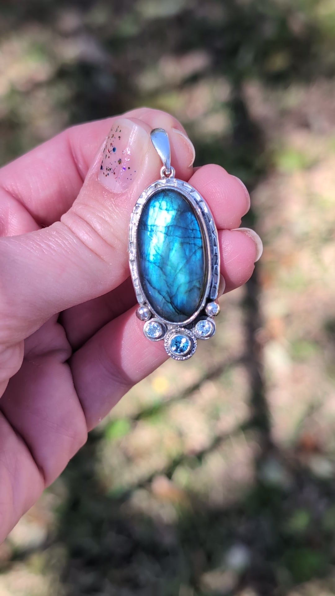 Labradorite and Blue Topaz Sterling Silver Pendant, #3