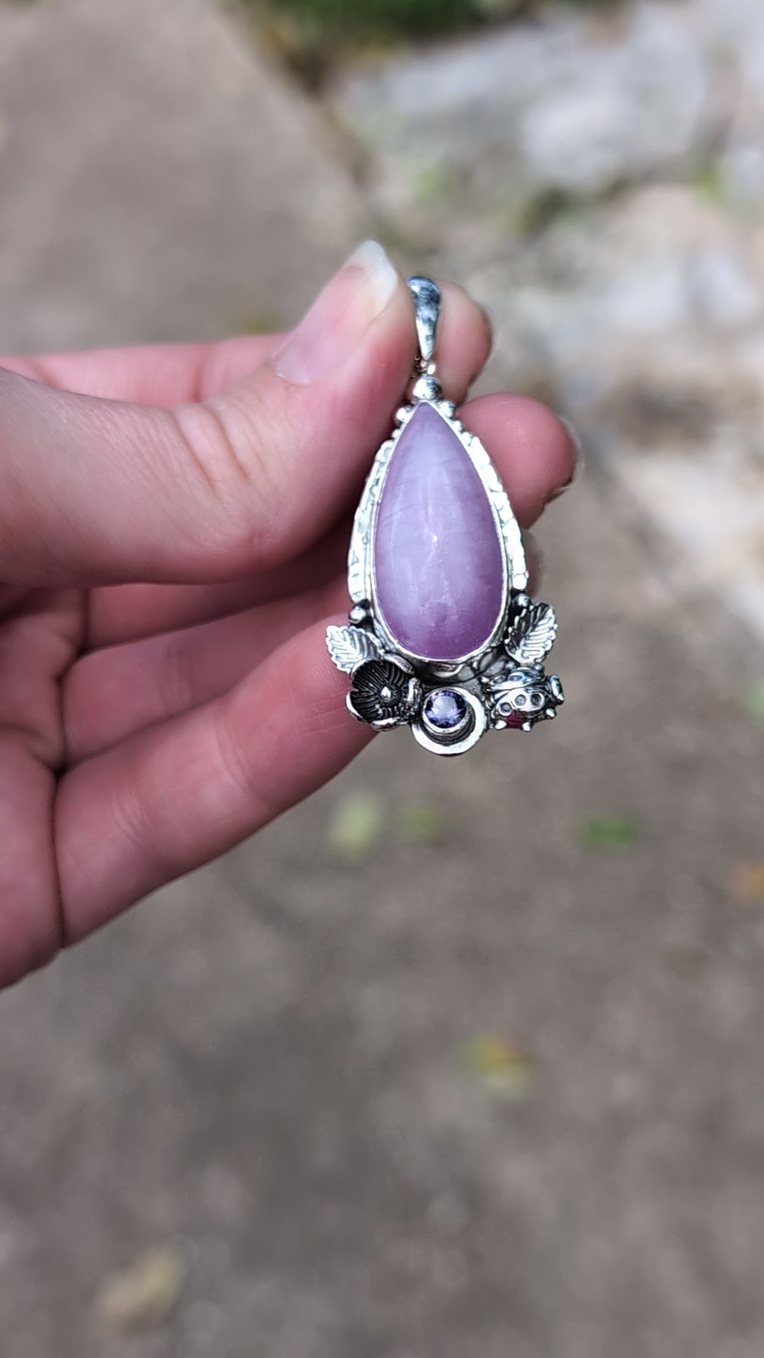 Kunzite and Iolite Sterling Silver Pendant, #1