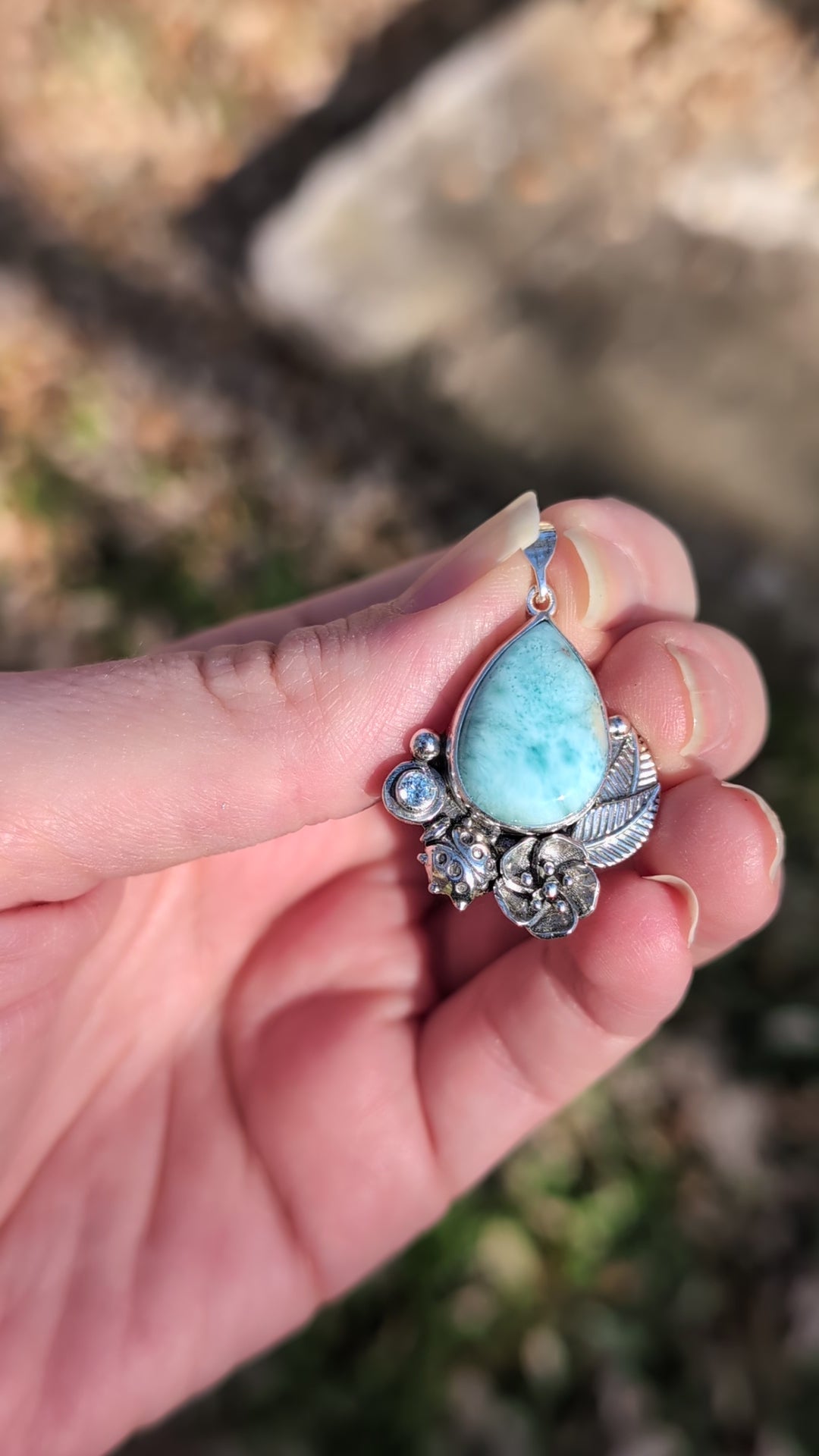 Larimar and Sky Blue Topaz Sterling Silver Pendant, #2