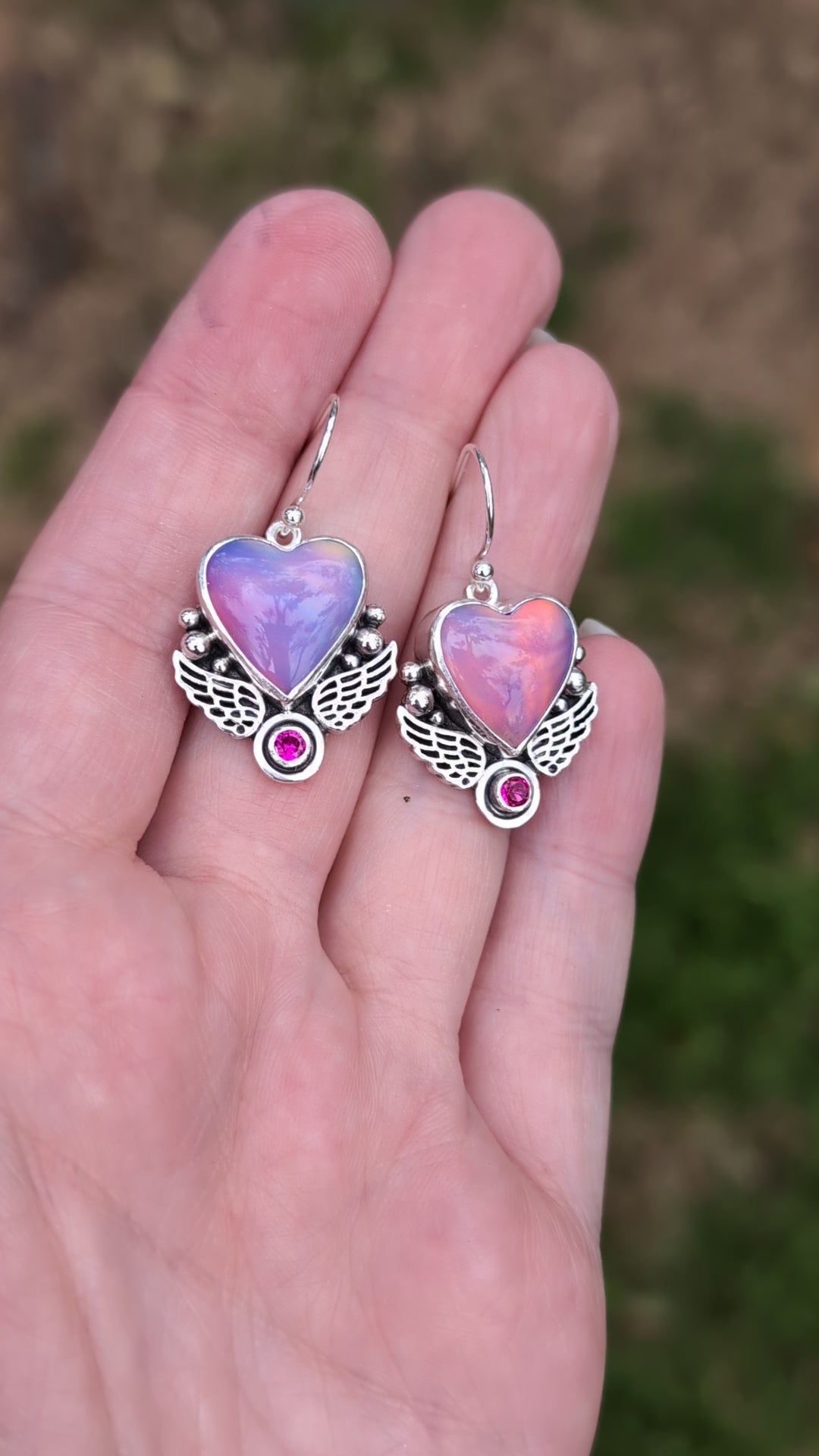 Aurora Opal and Lab-Created Ruby Sterling Silver Earrings, Purple