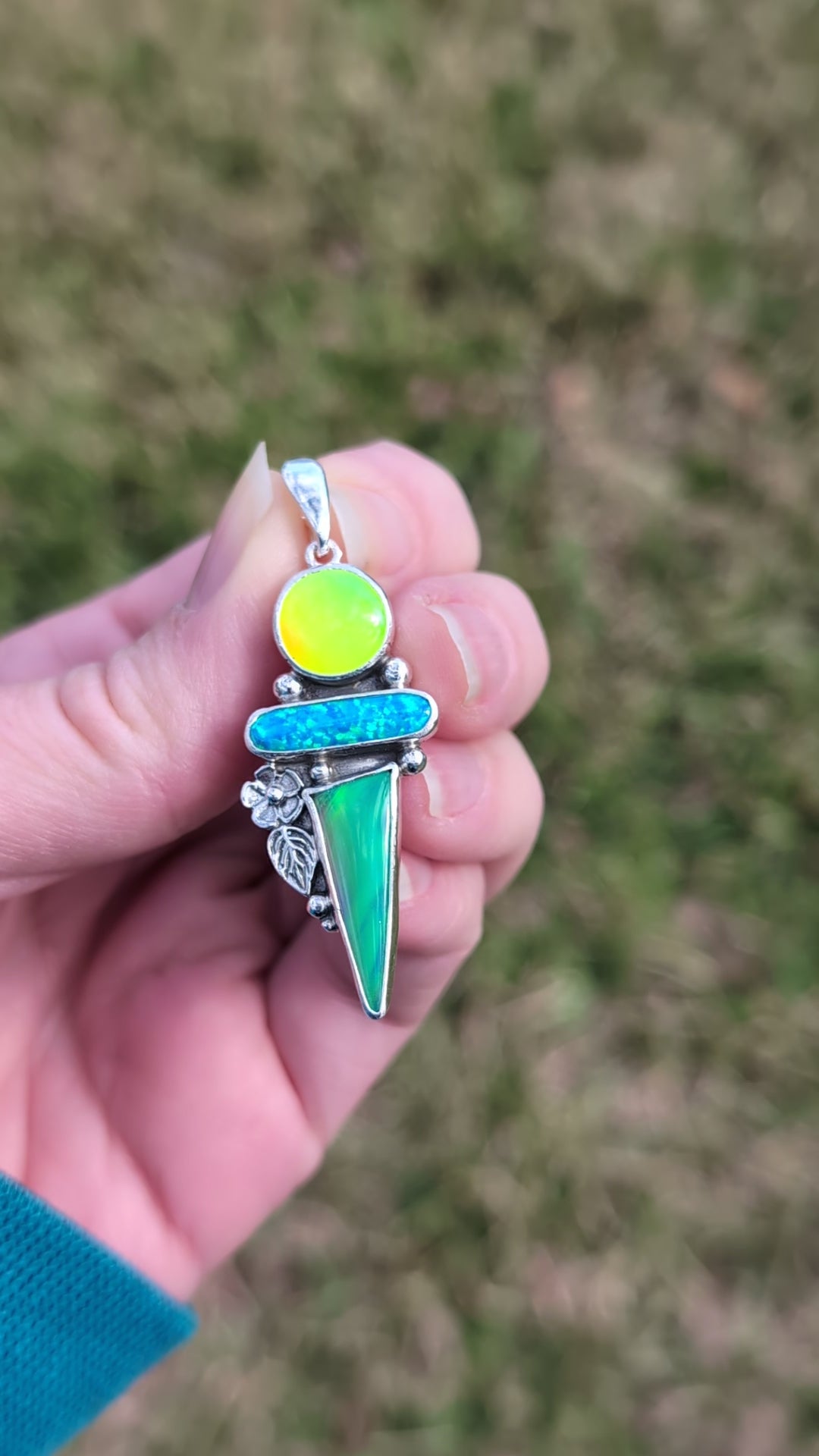 Aurora Opal and Bello Opal Sterling Silver Pendant