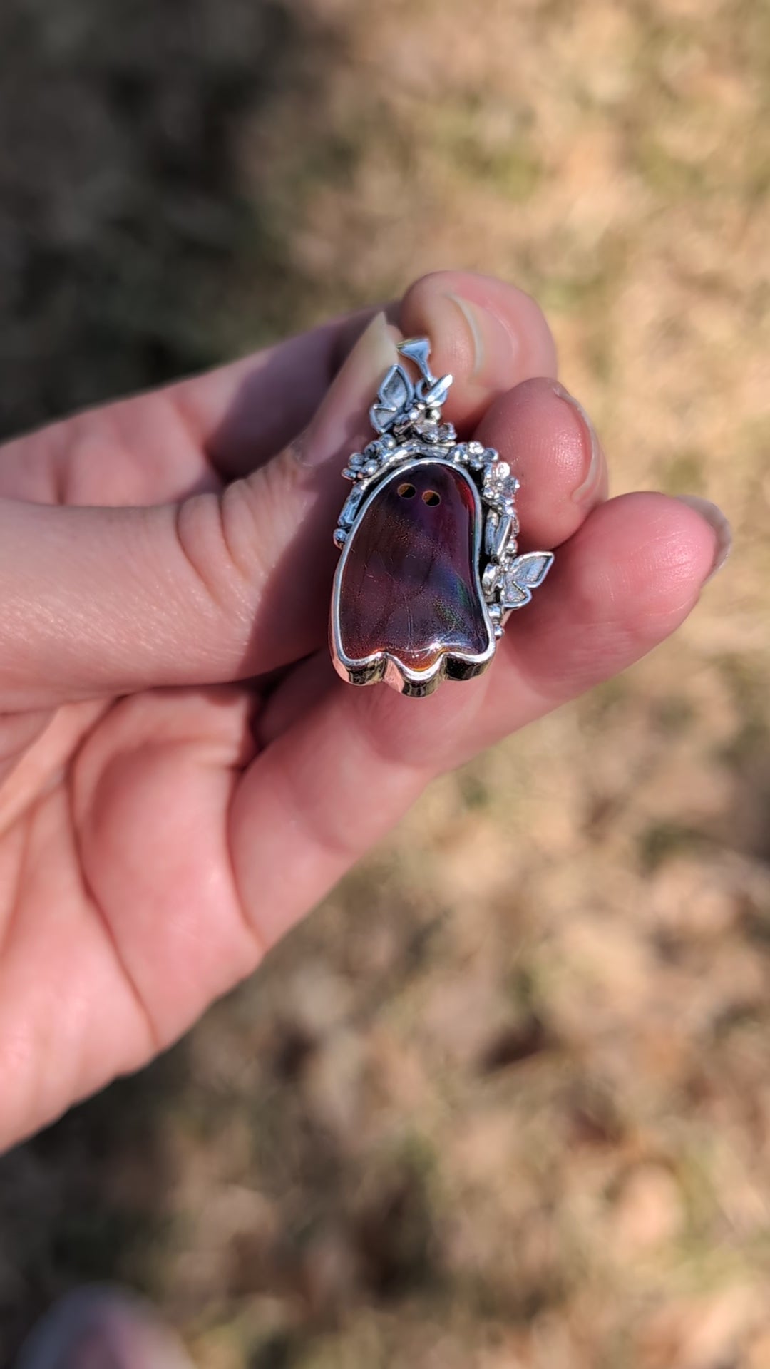 Ghost Aurora Opal Sterling Silver Pendant