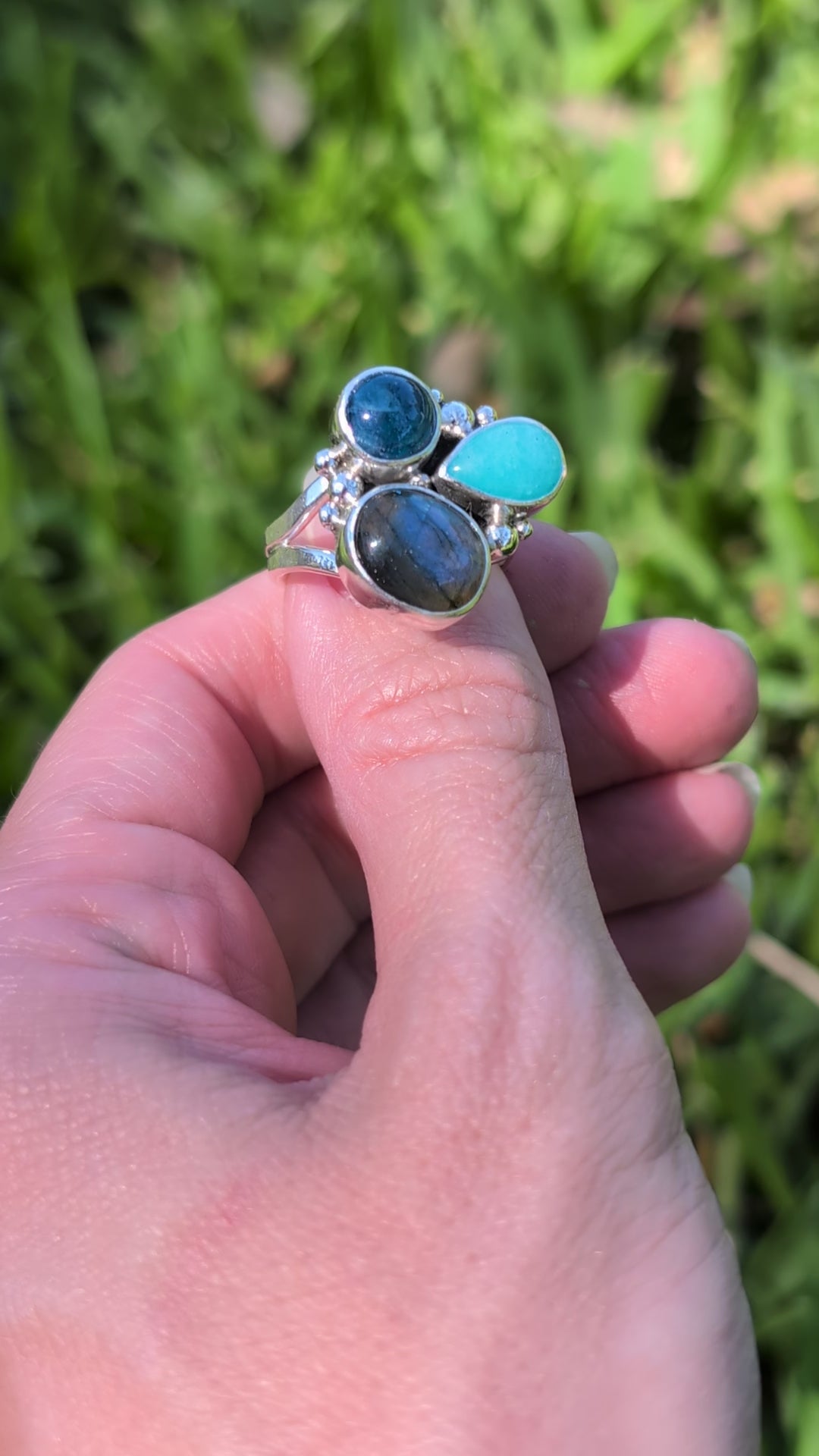 Size 8.5, Labradorite, Apatite and Amazonite Sterling Silver Ring