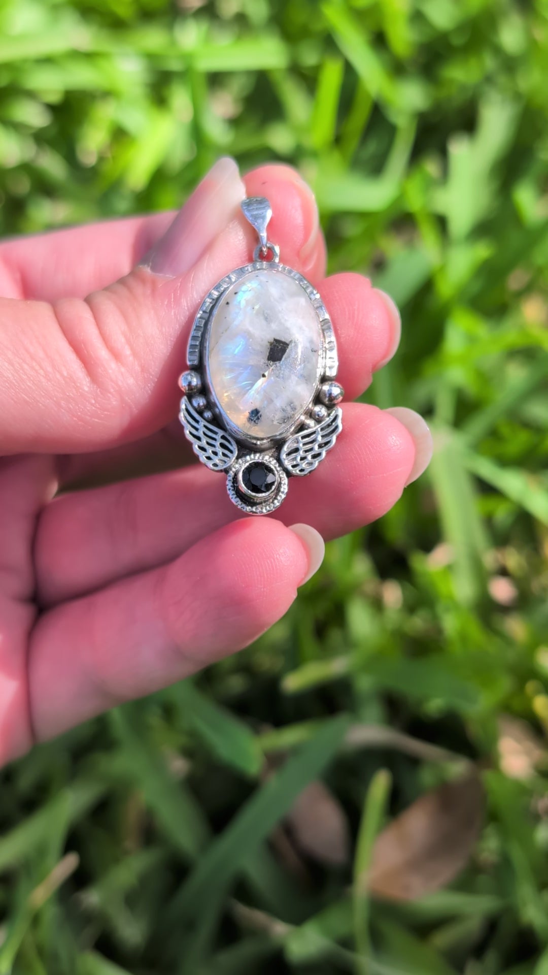 Moonstone and Spinel Sterling Silver Pendant