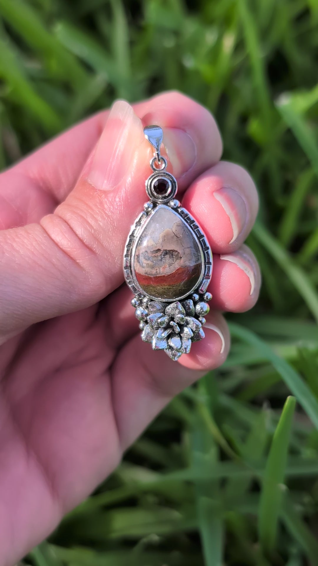 Jasper and Garnet Sterling Silver Pendant
