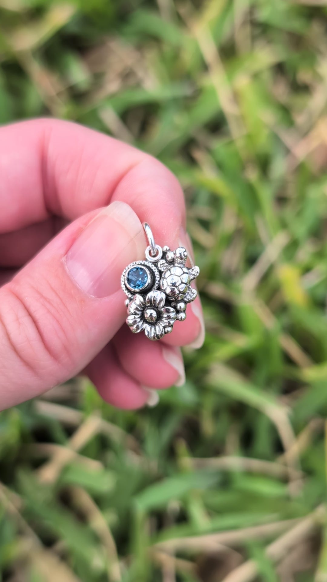 London Blue Topaz Turtle Sterling Silver Charm