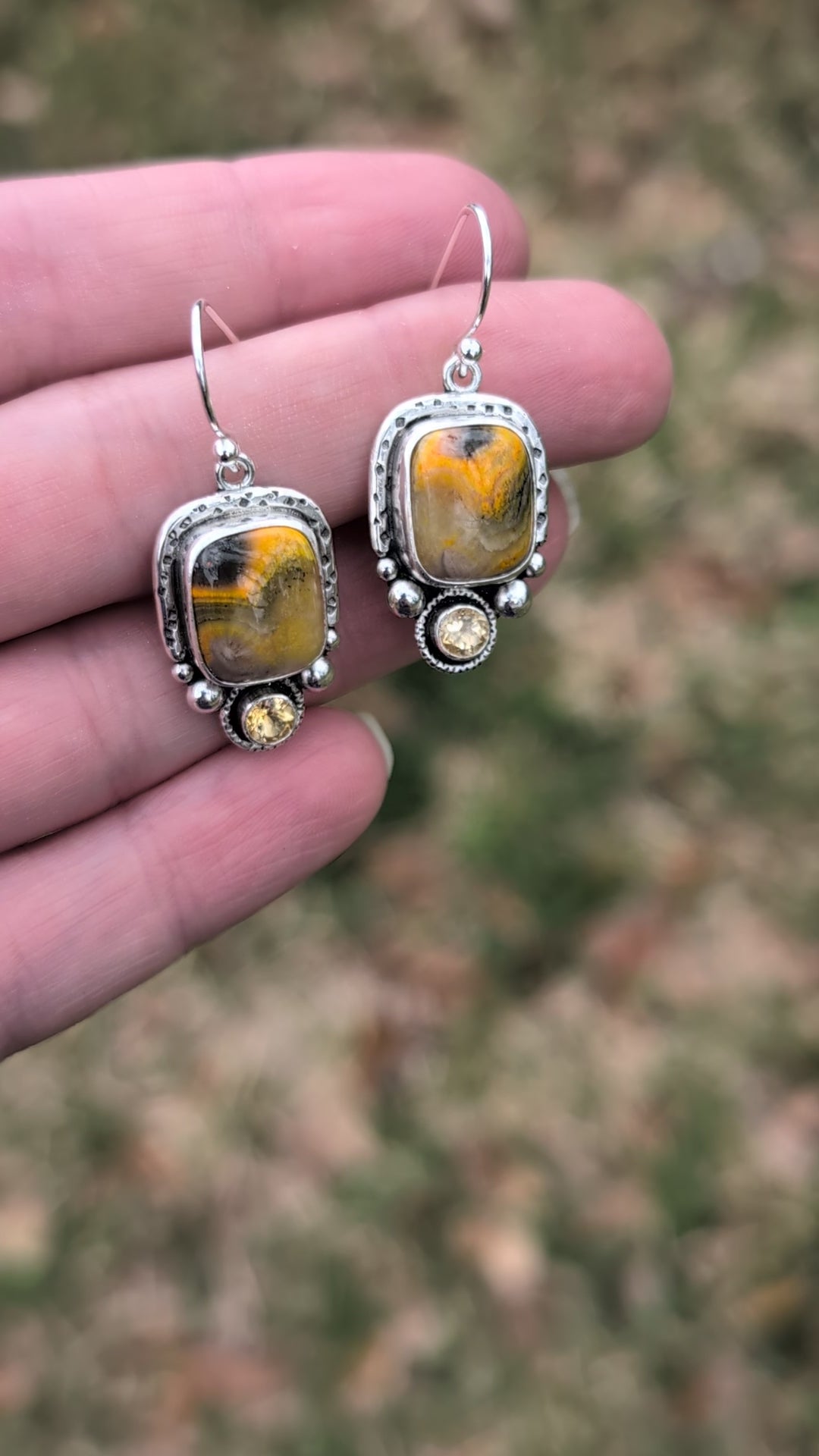 Bumblebee Jasper and Citrine Sterling Silver Earrings, #1