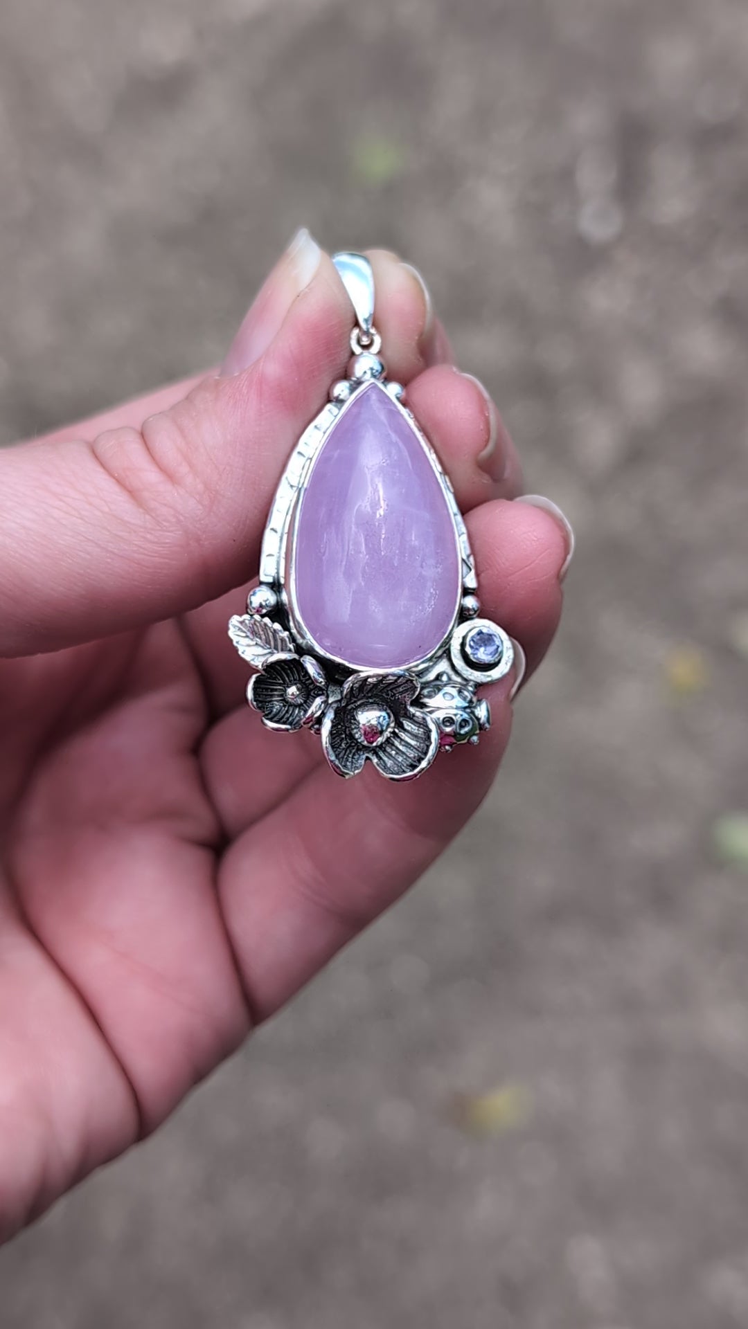 Kunzite and Iolite Sterling Silver Pendant, #2