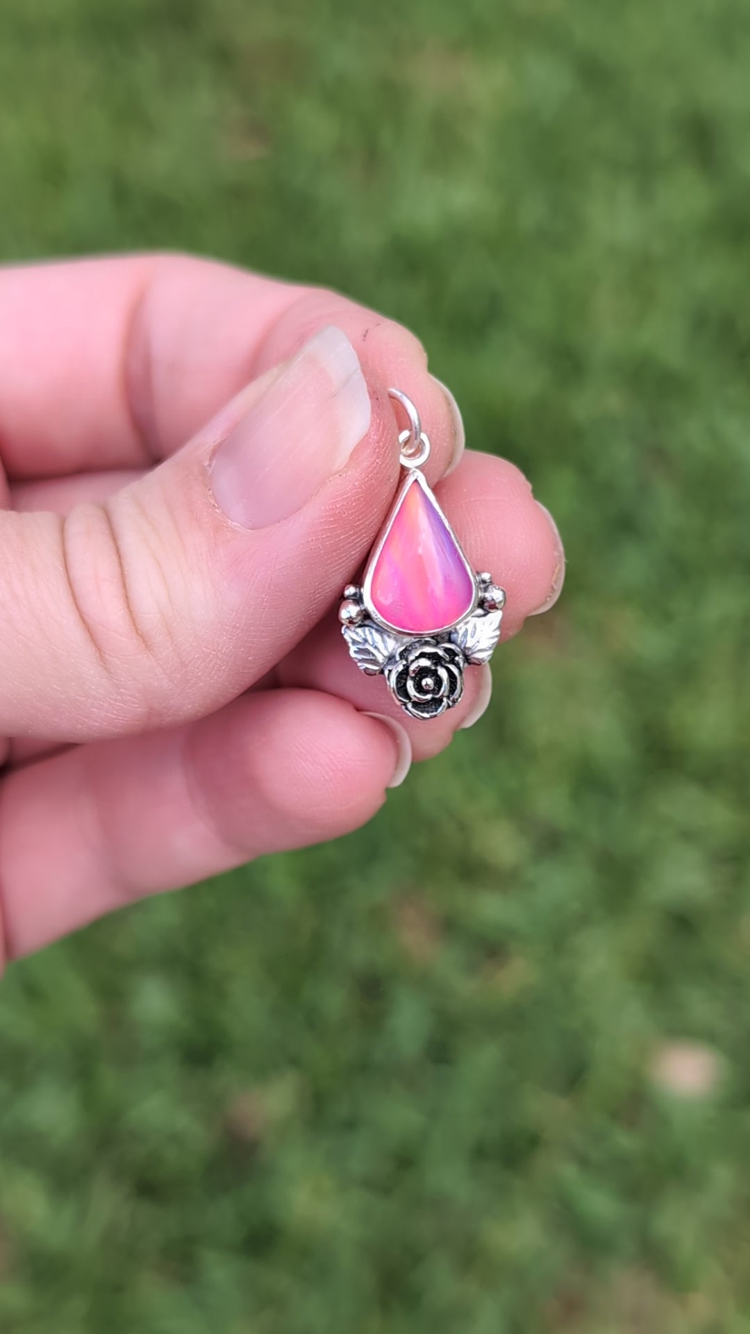 Aurora Opal Sterling Silver Pendant, #3