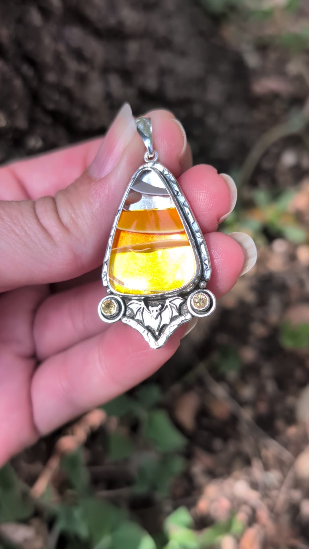 Acrylic Candy Corn and Citrine Sterling Silver Pendant