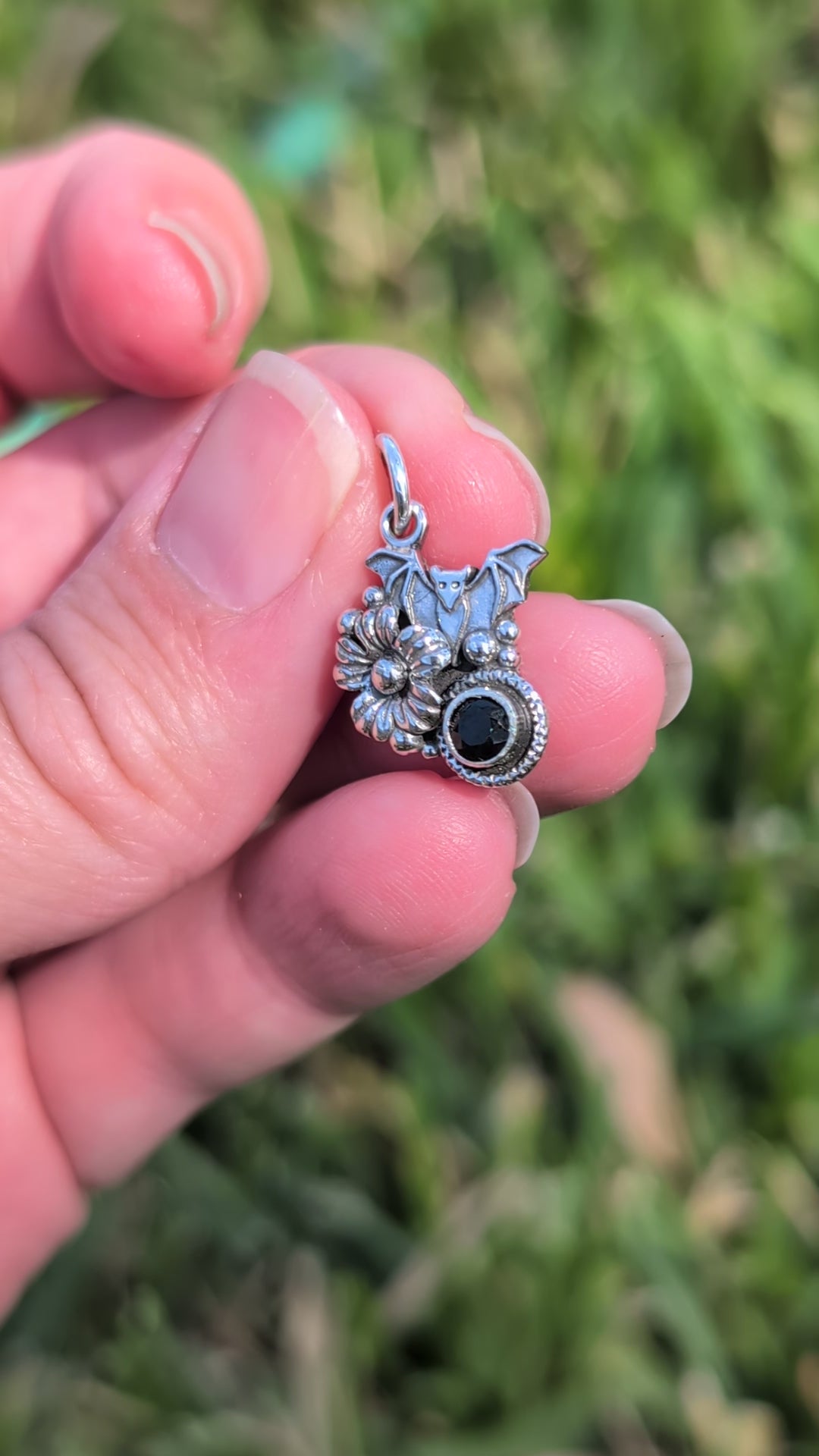 Spinel Bat Sterling Silver Charm