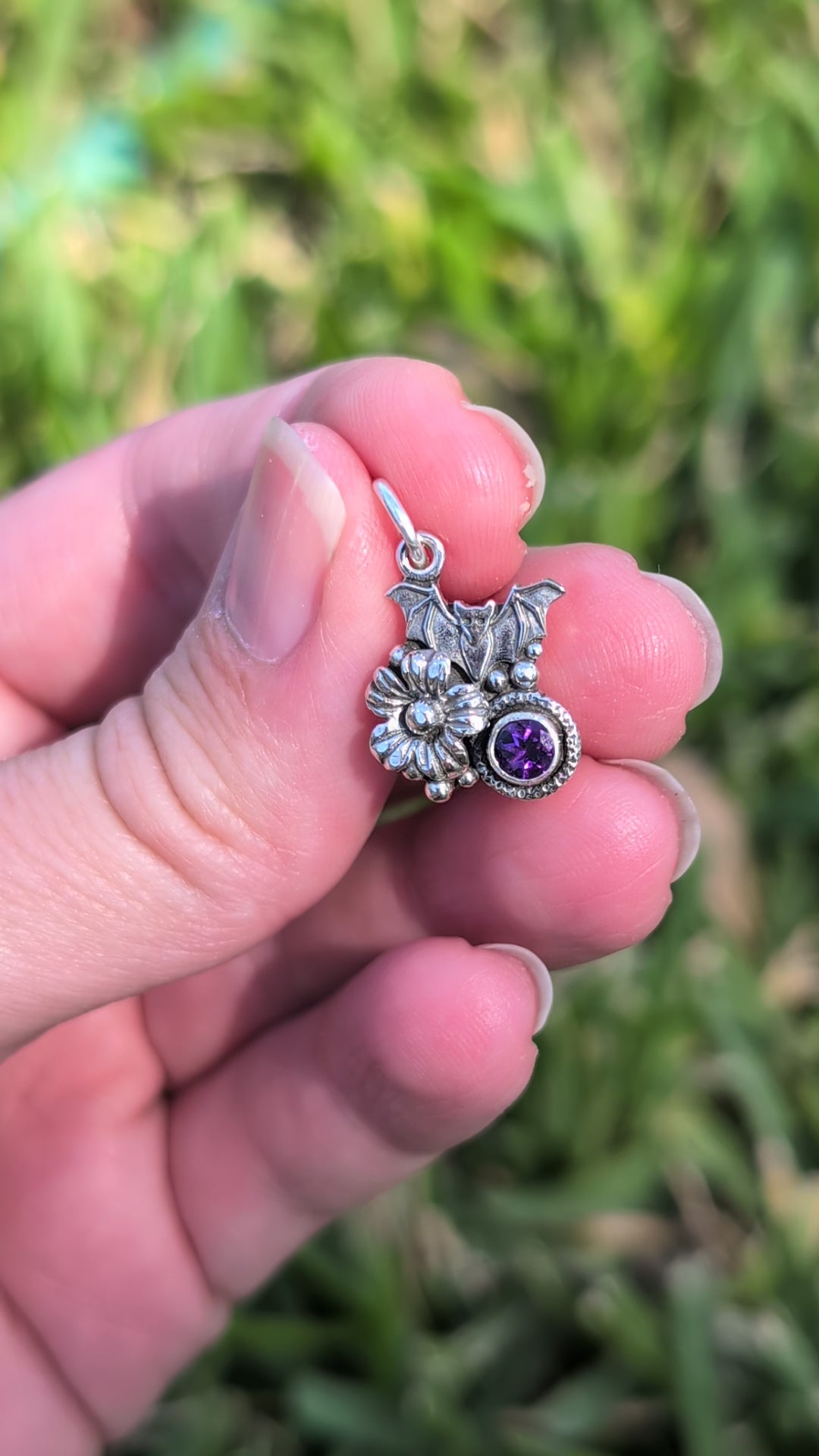 Amethyst Bat Sterling Silver Charm