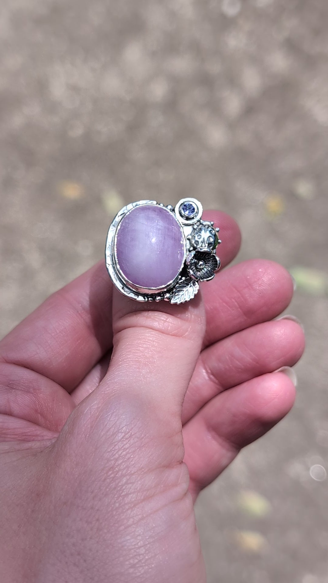 Size 7, Kunzite and Iolite Sterling Silver Ring