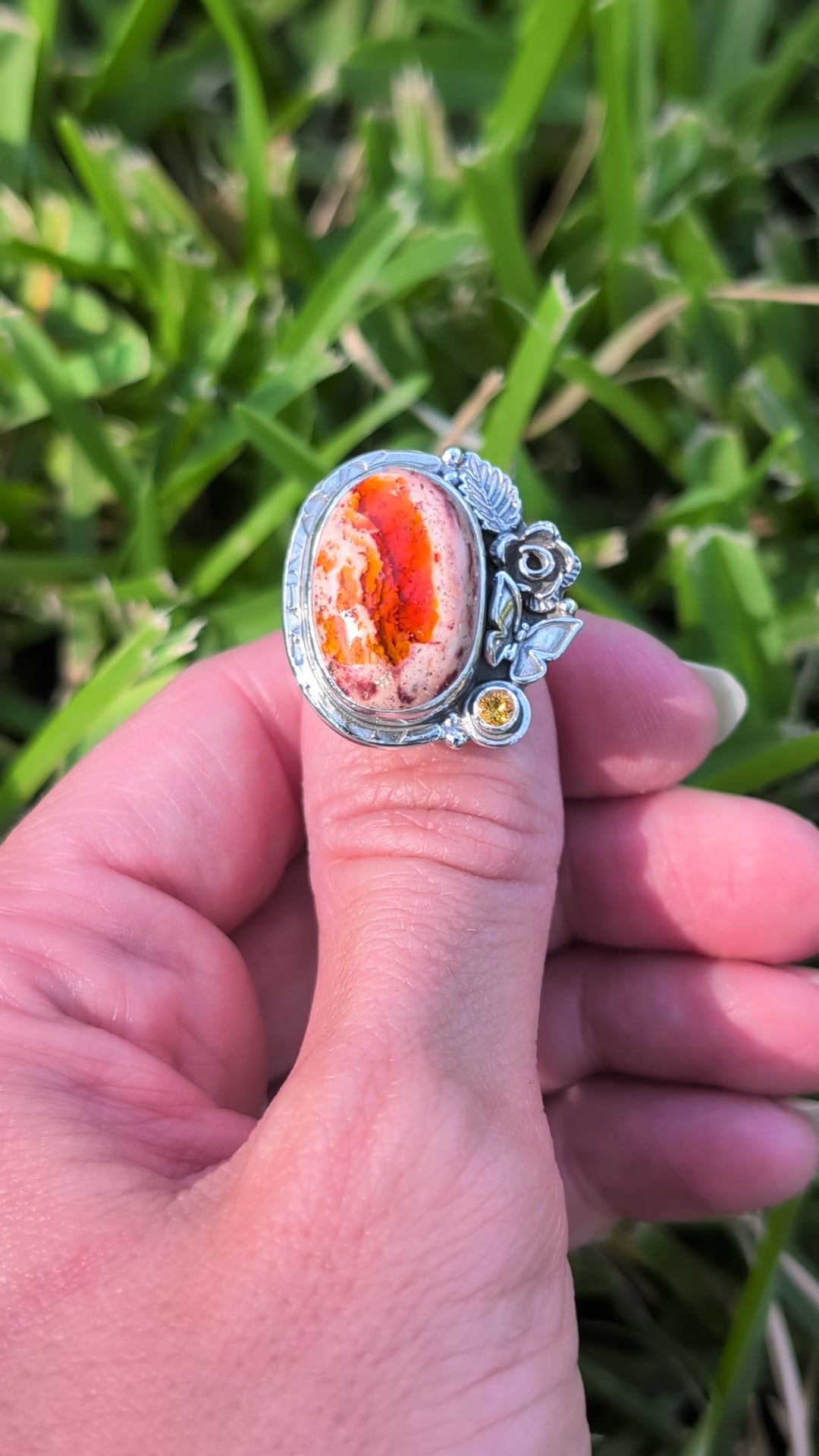 Size 6.5, Mexican Jelly Opal and Citrine Sterling Silver Ring