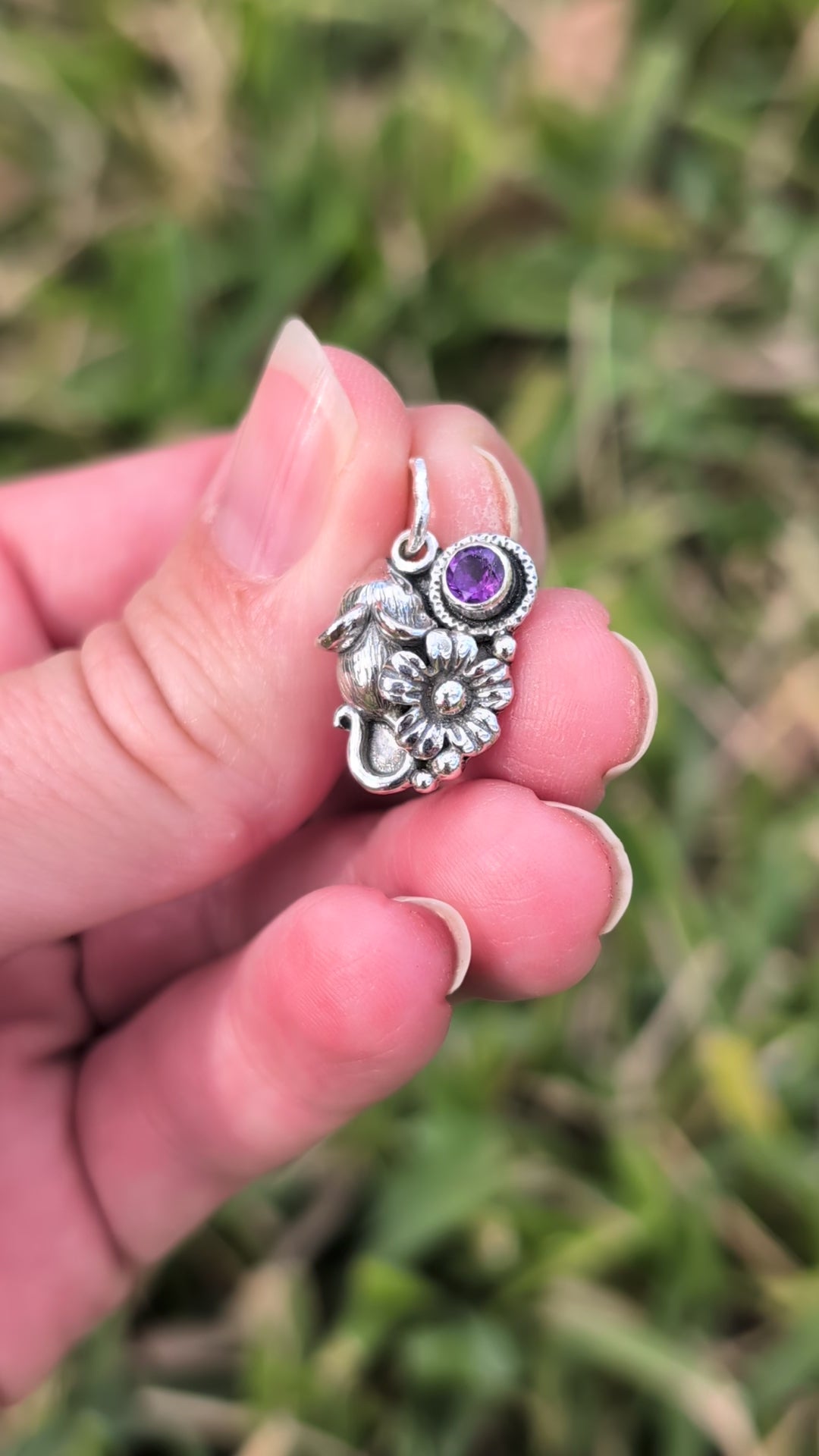 Amethyst Mouse Sterling Silver Charm