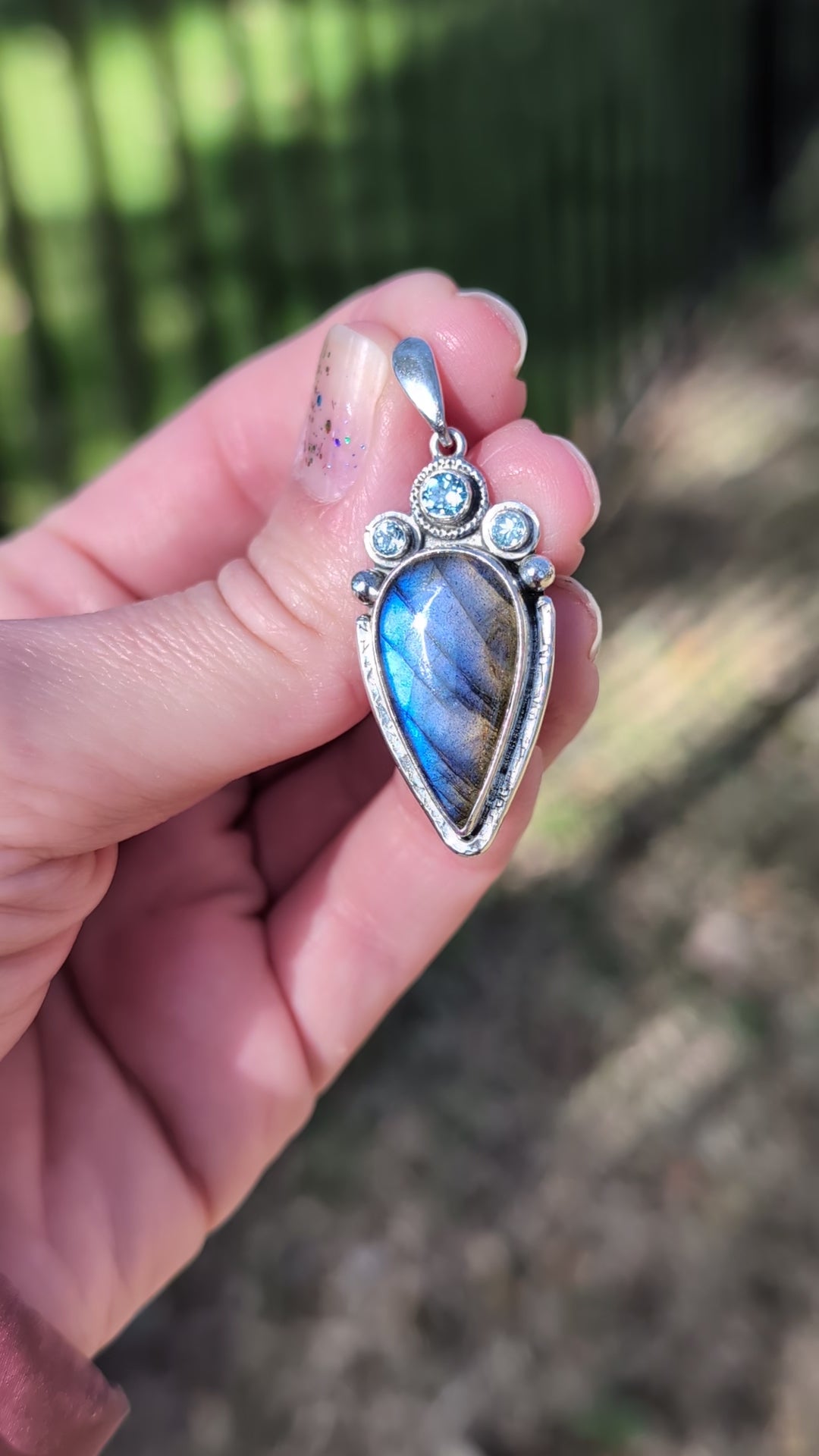 Labradorite and Blue Topaz Sterling Silver Pendant, #2