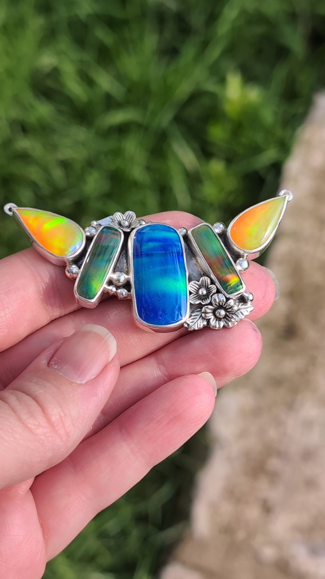Multi-piece Aurora Opal Sterling Silver Necklace