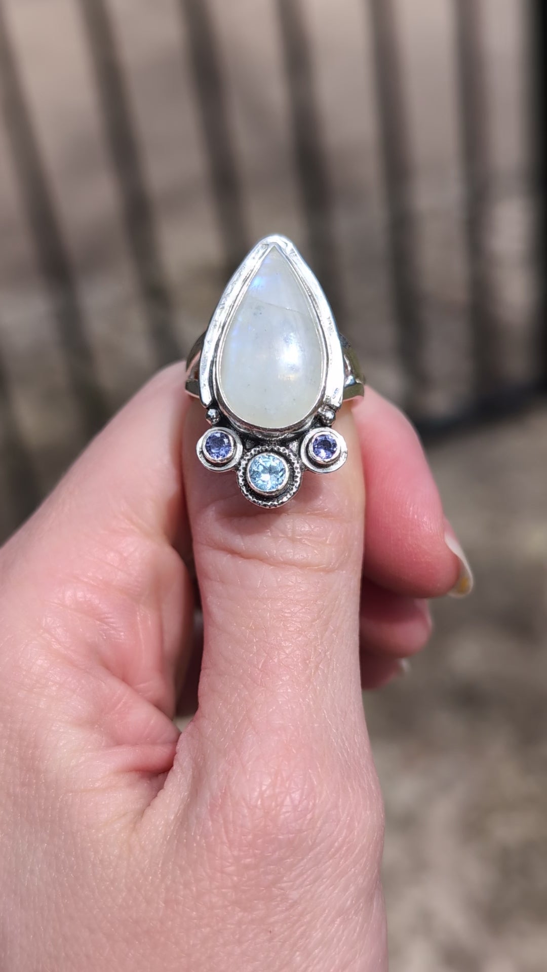 DISCOUNTED Size 7, Moonstone, Blue Topaz and Iolite Sterling Silver Ring