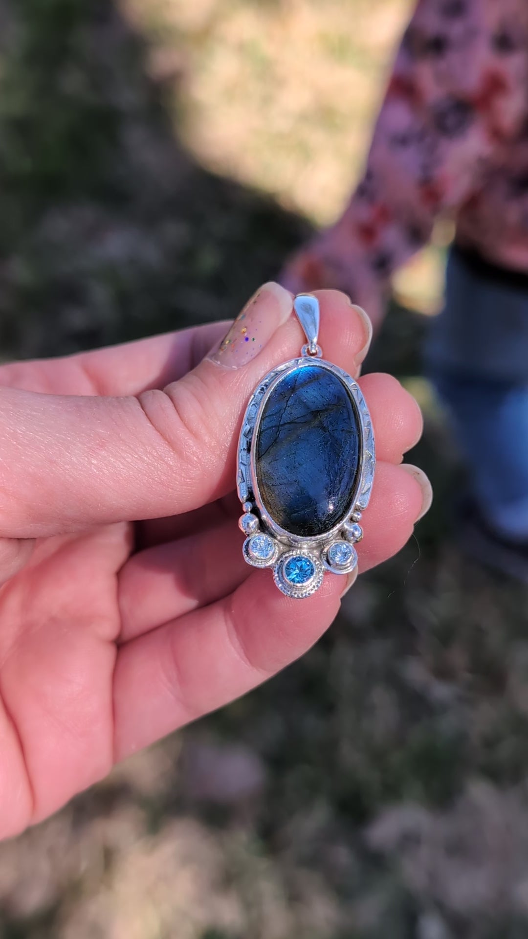 Labradorite and Blue Topaz Sterling Silver Pendant, #1