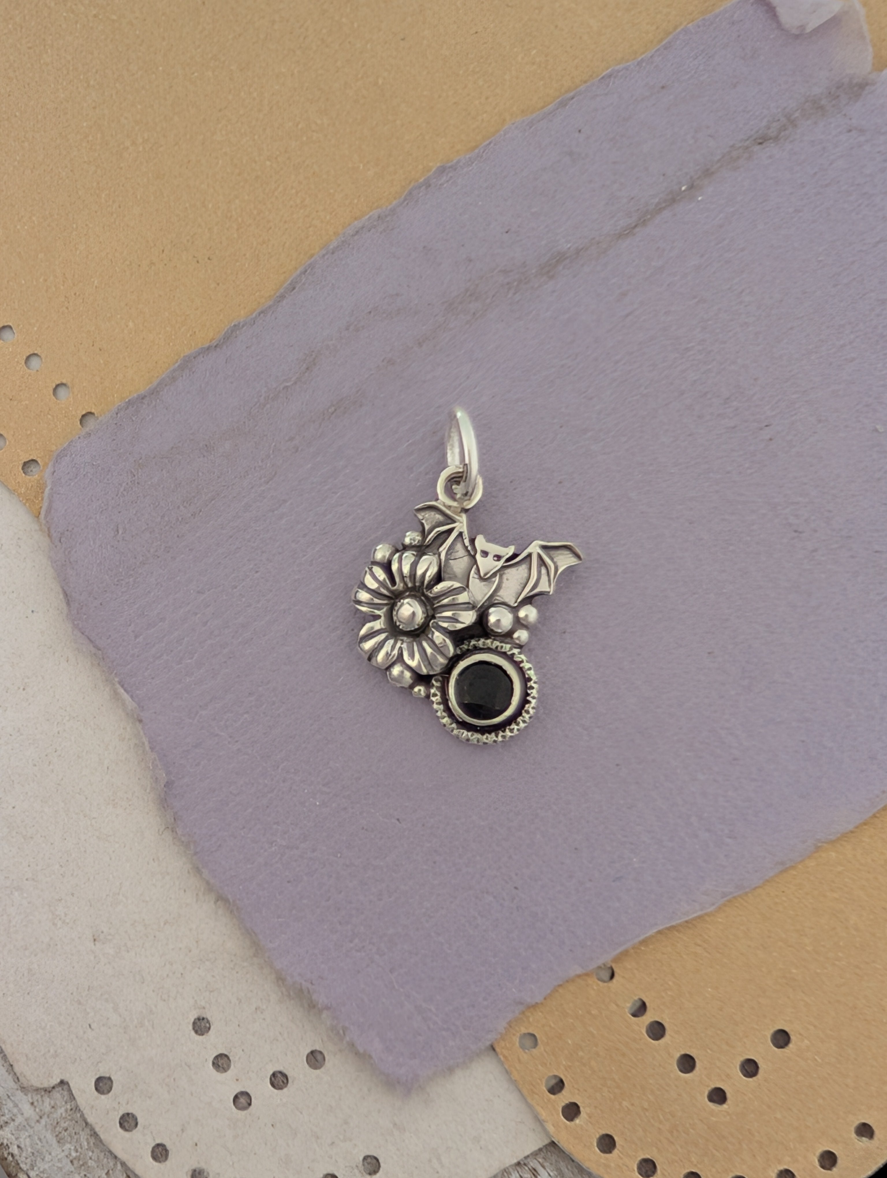 Spinel Bat Sterling Silver Charm
