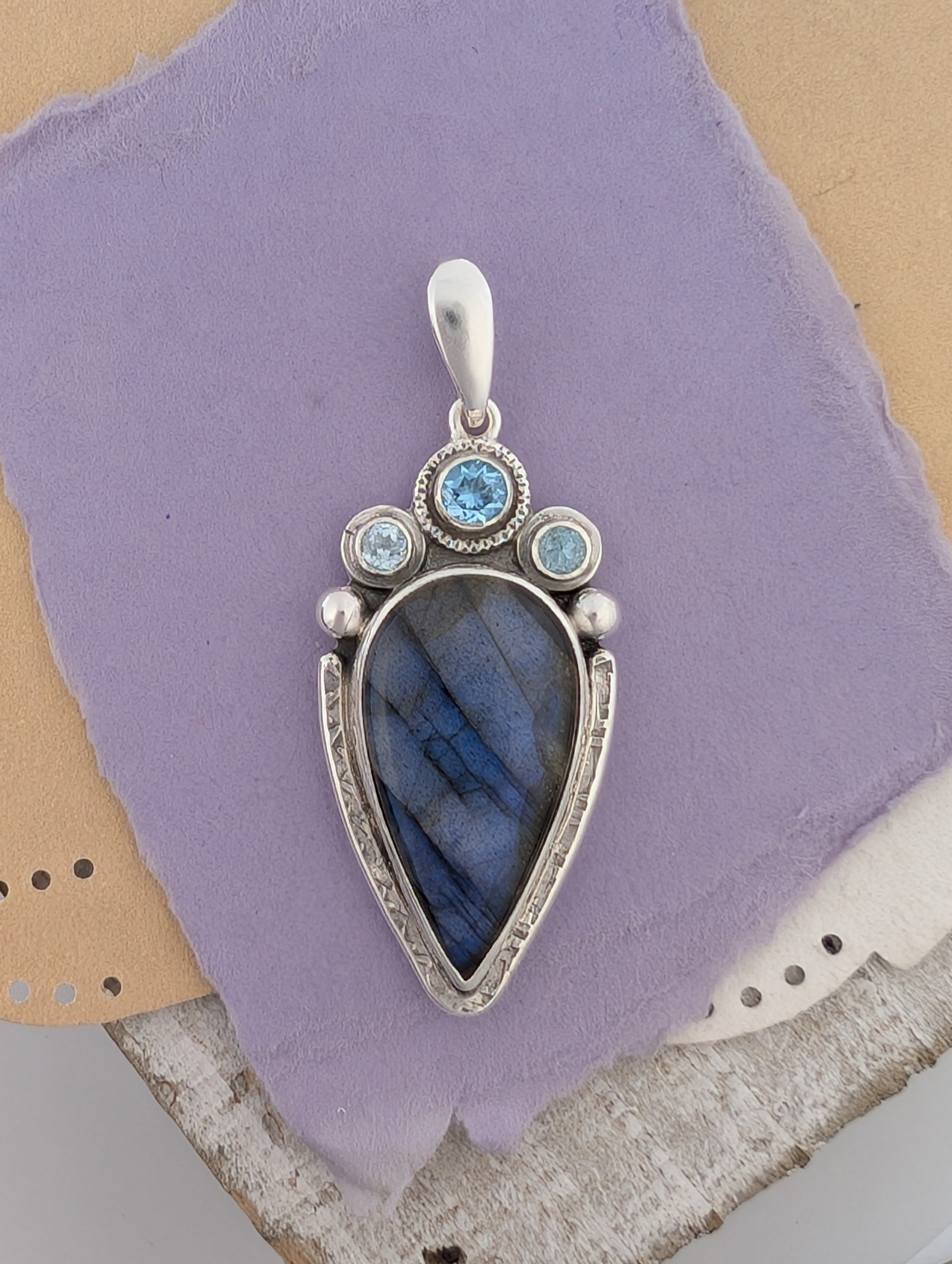 Labradorite and Blue Topaz Sterling Silver Pendant, #2