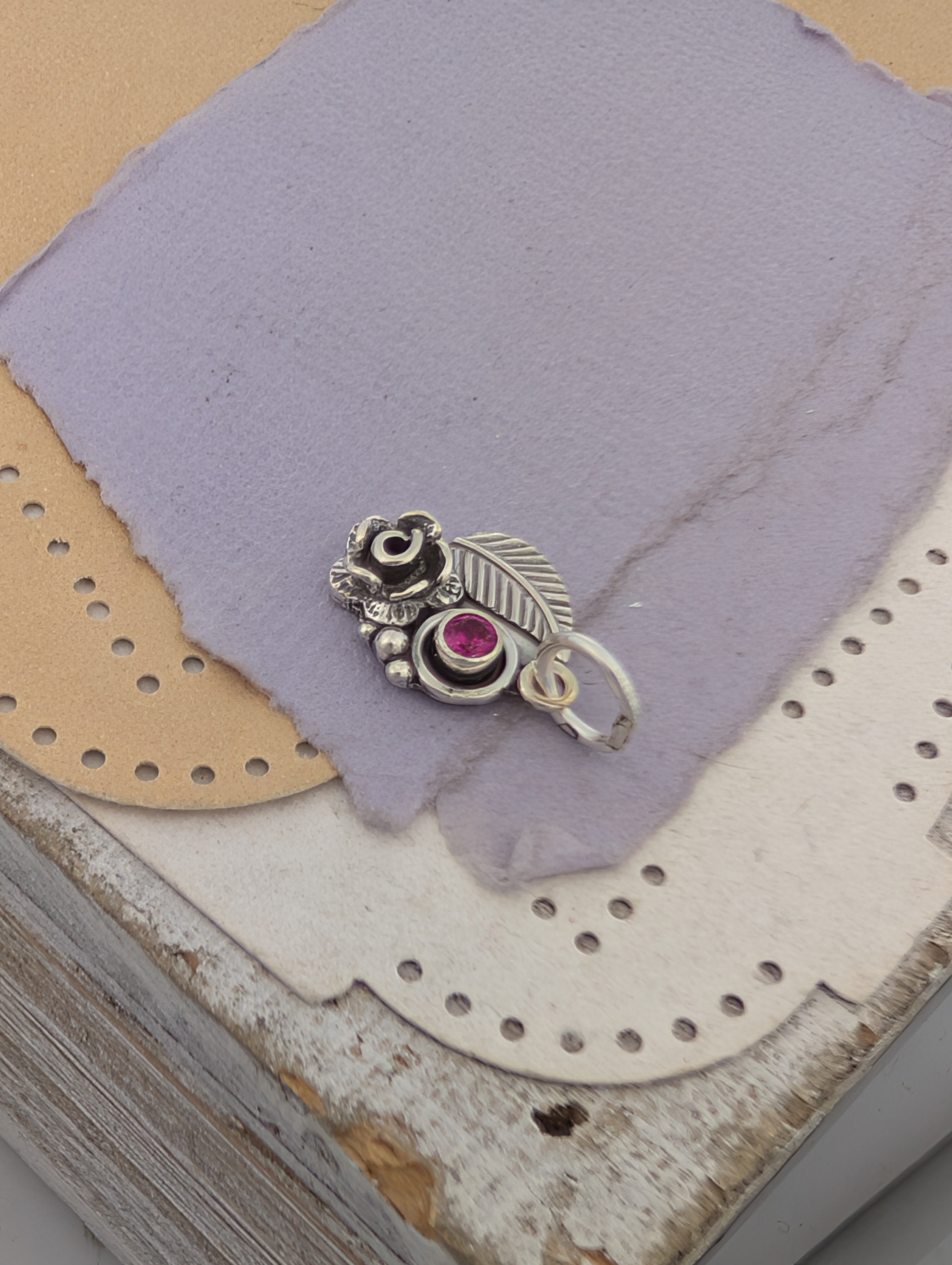 Lab-Created Ruby Sterling Silver Charm
