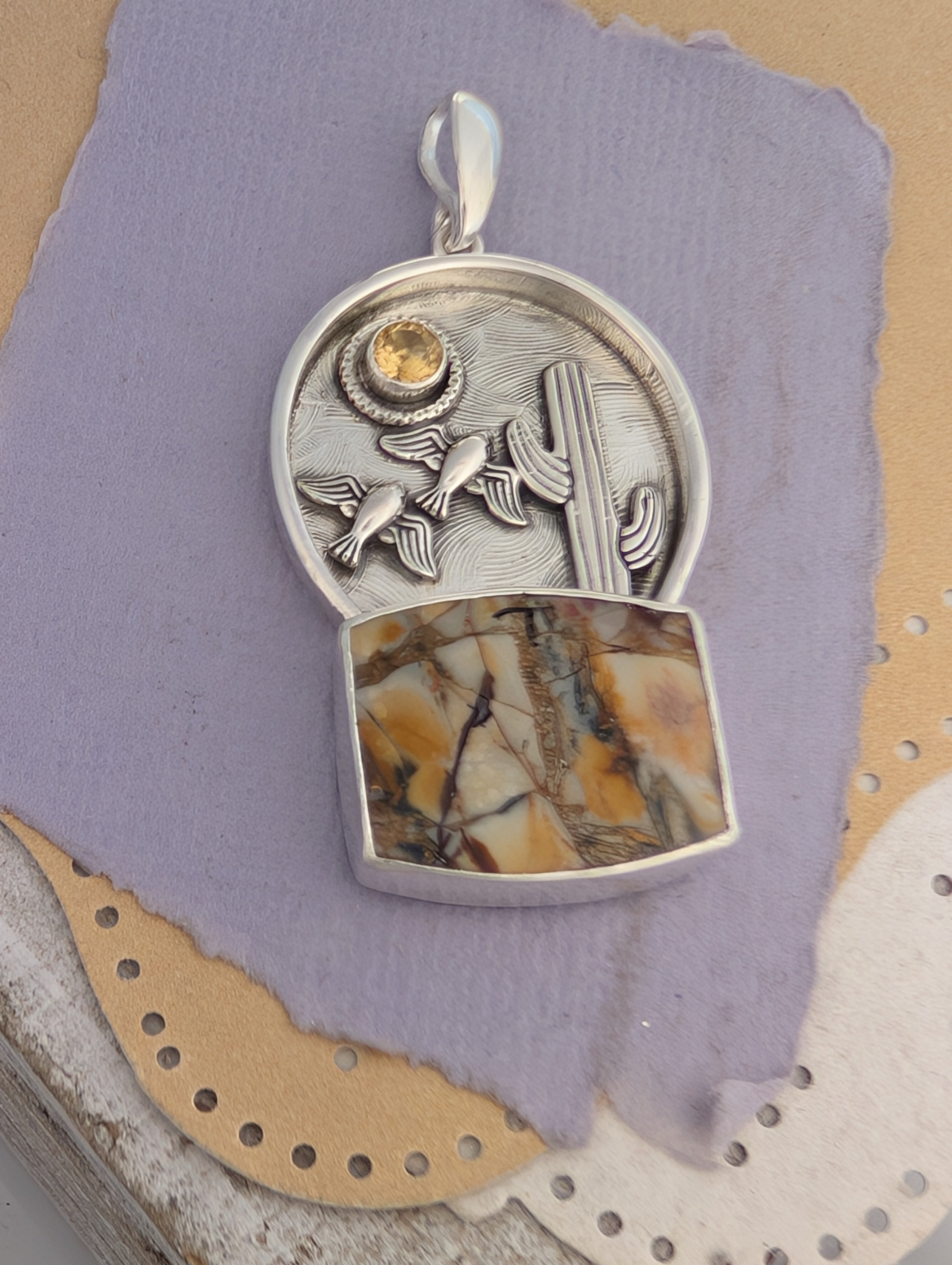 Mescalero Jasper and Citrine Sterling Silver Pendant