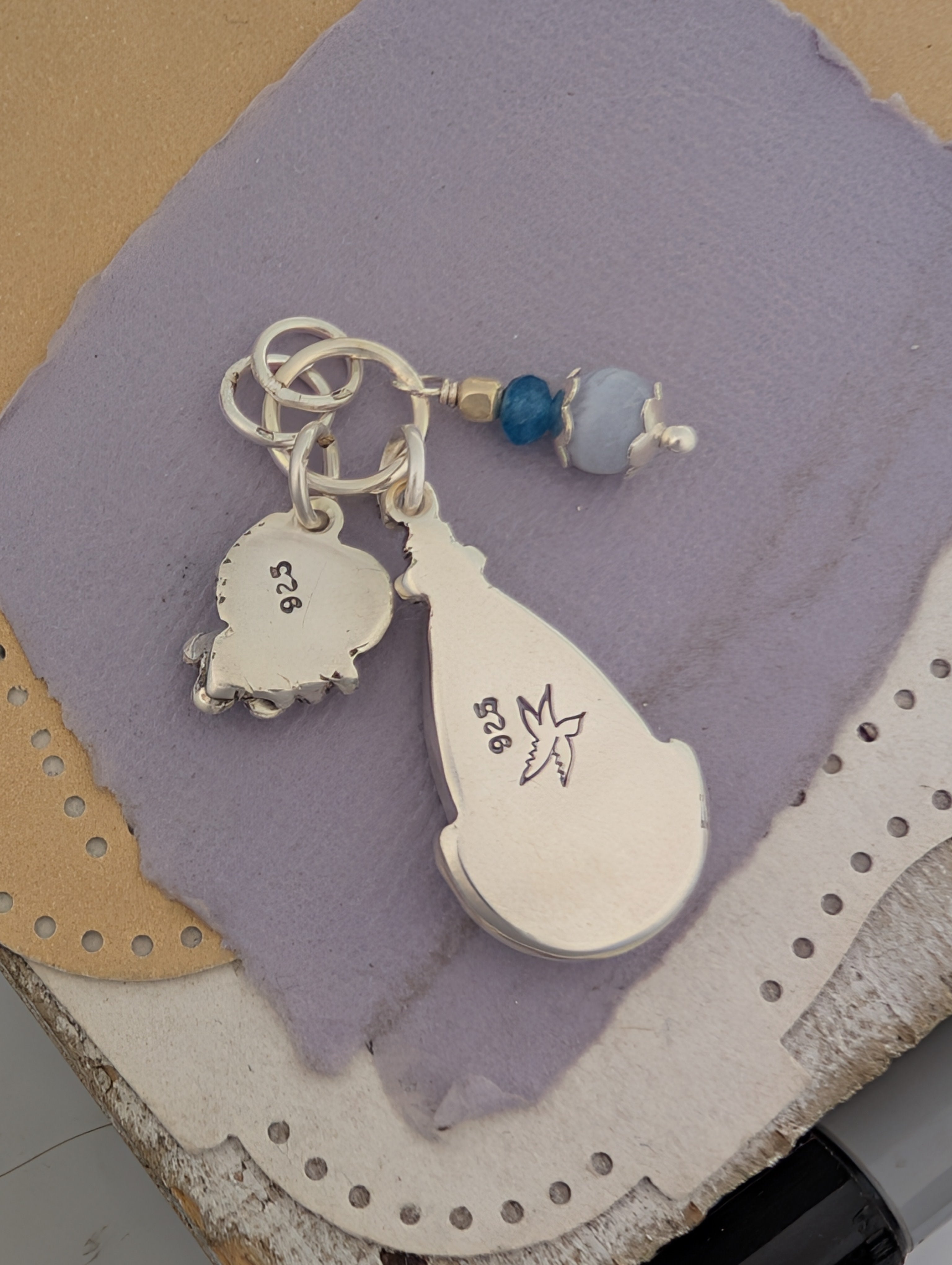Labradorite, Peridot, Apatite and Lace Agate Charm Sterling Silver Necklace
