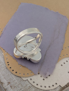 Size 8, Rhodonite, Conch Shell and Fluorite Sterling Silver Ring