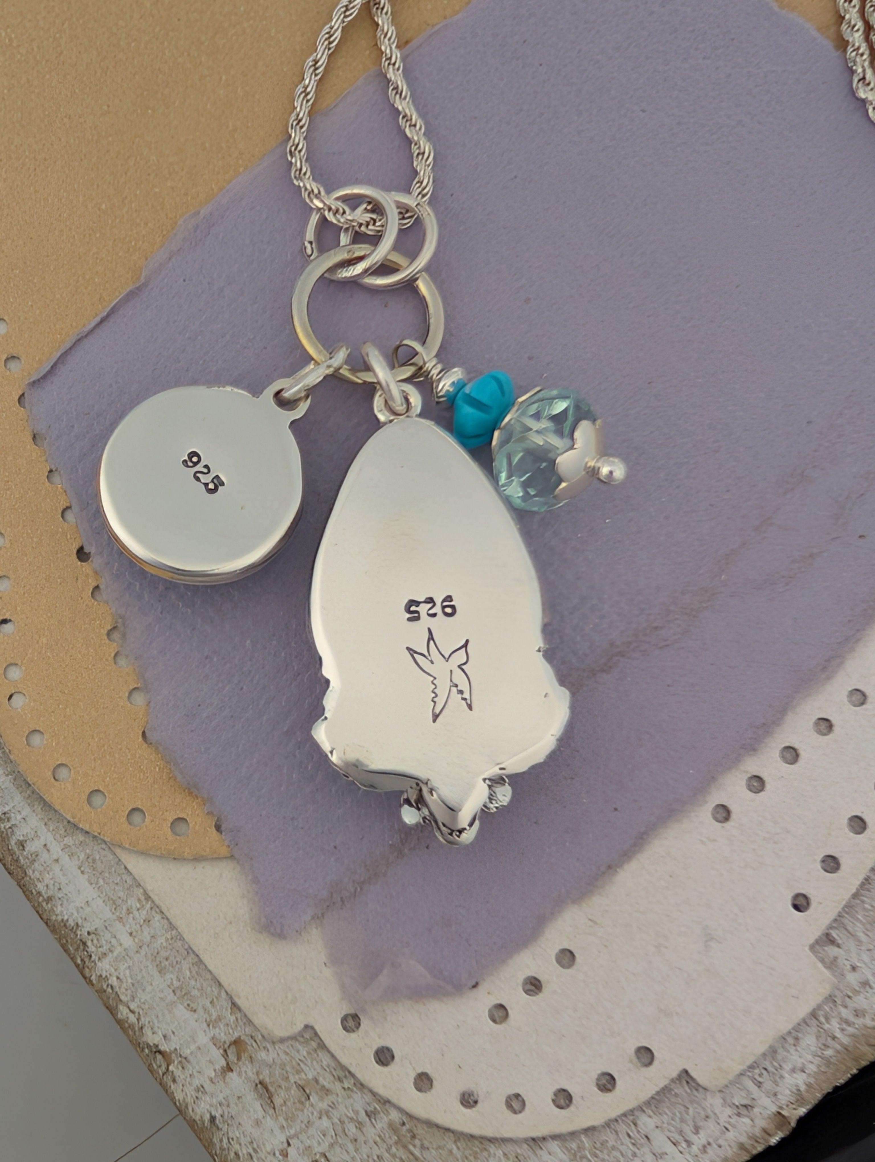 Larimar, Turquoise, and Quartz Charm Sterling Silver Necklace