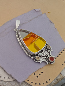 Acrylic Candy Corn, Carnelian and Citrine Sterling Silver Pendant