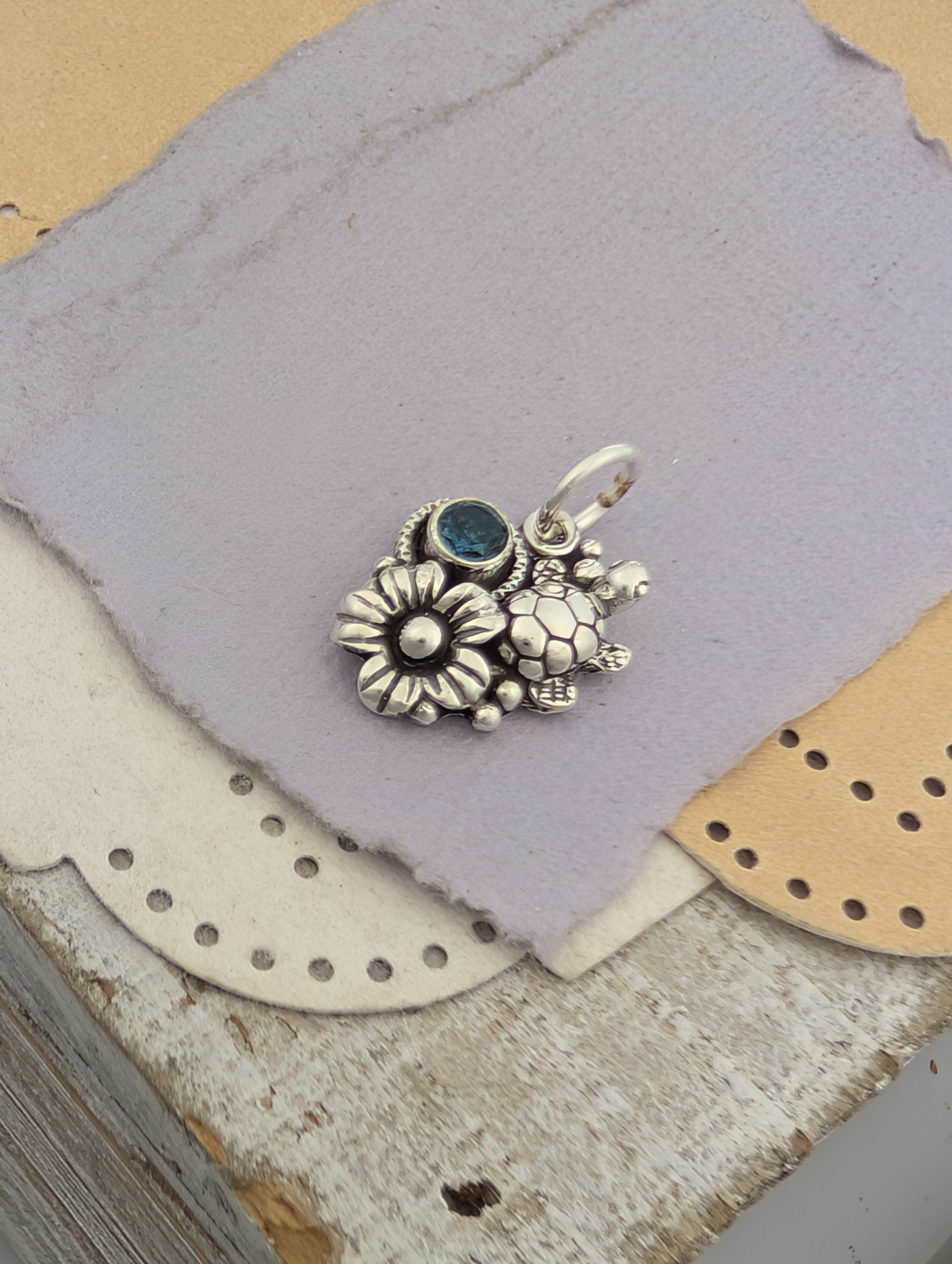 London Blue Topaz Turtle Sterling Silver Charm
