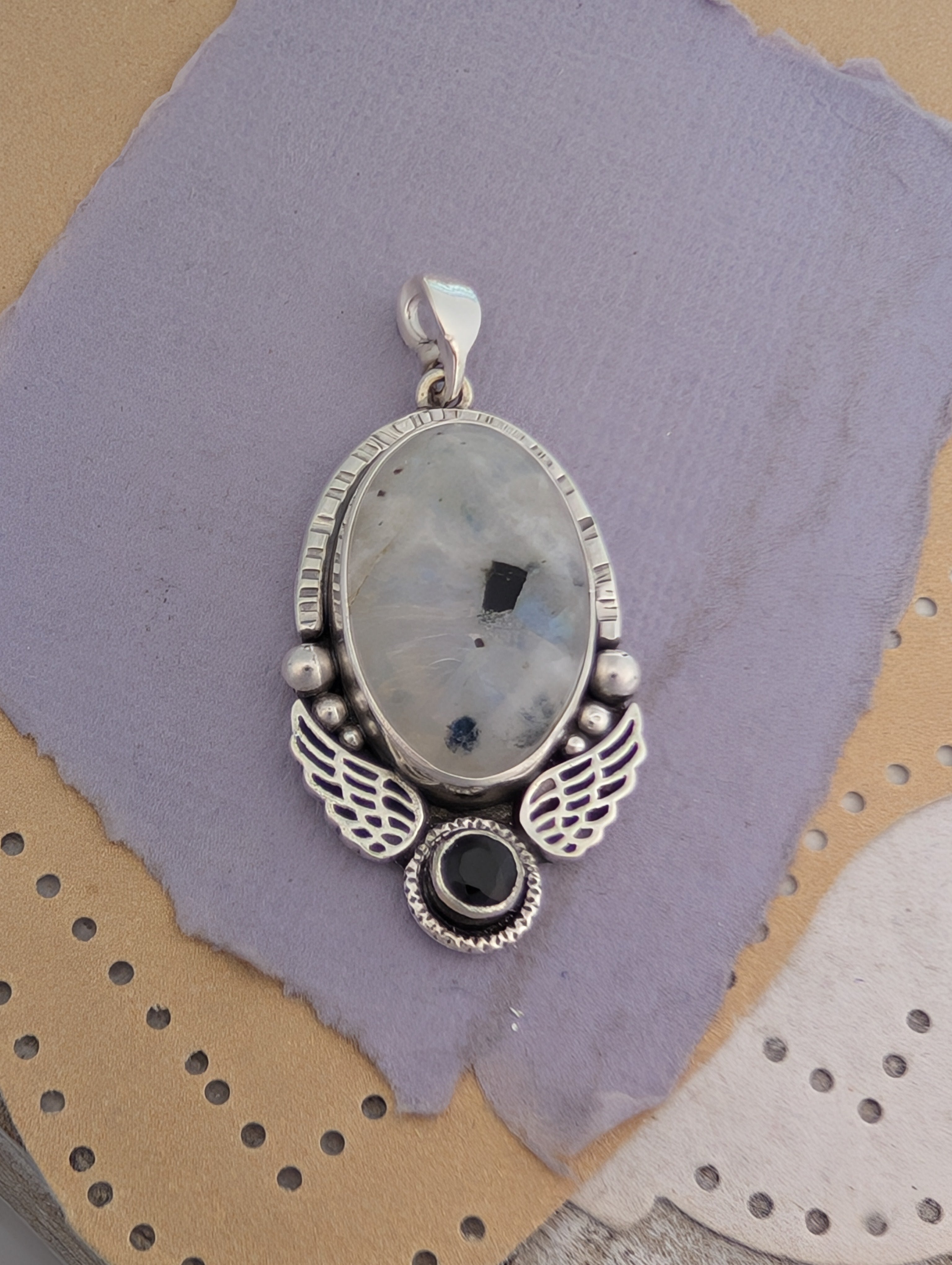 Moonstone and Spinel Sterling Silver Pendant