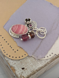 Rhodochrosite, Rhodolite Garnet and Tourmaline Charm Sterling Silver Necklace
