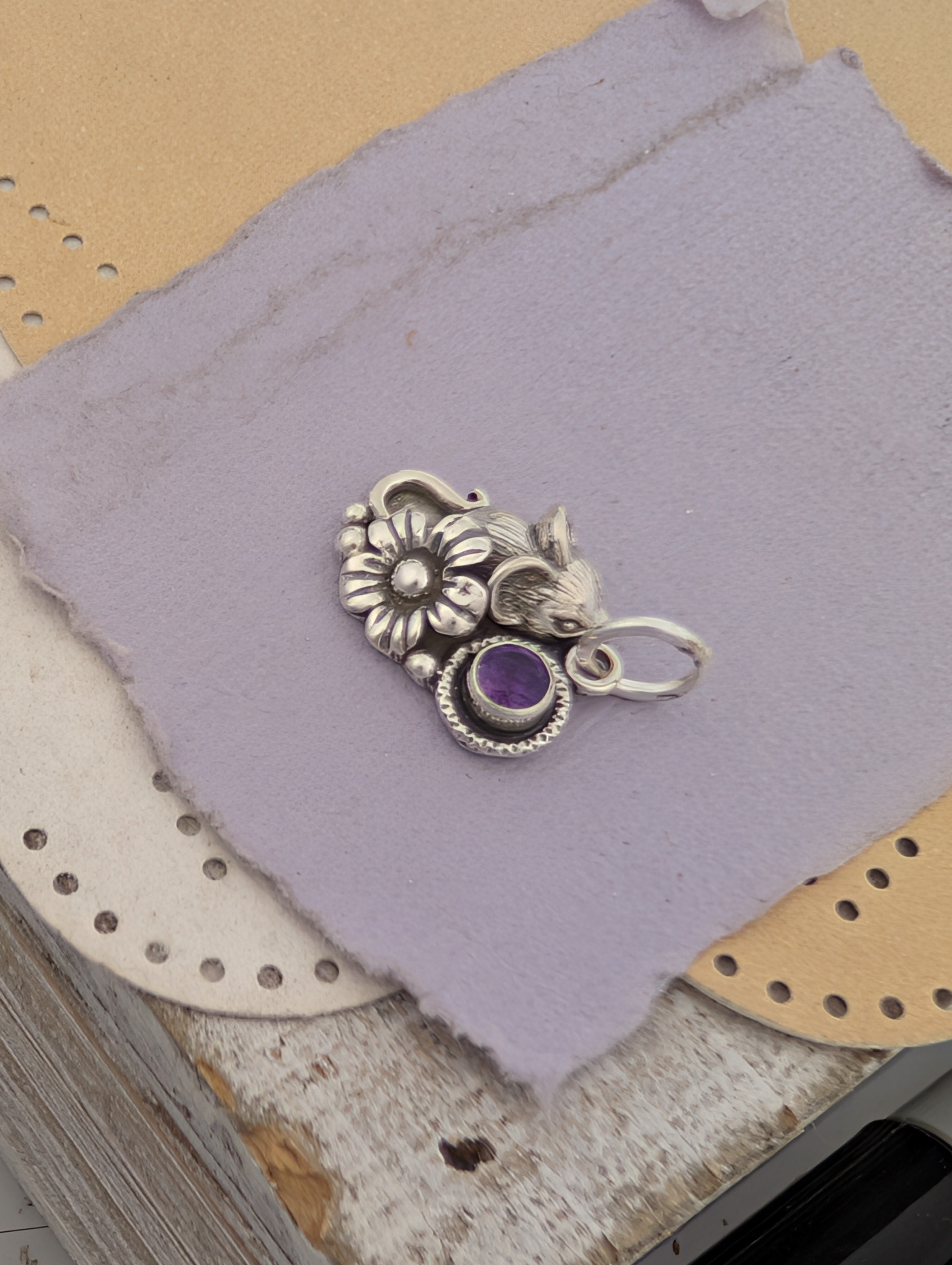 Amethyst Mouse Sterling Silver Charm
