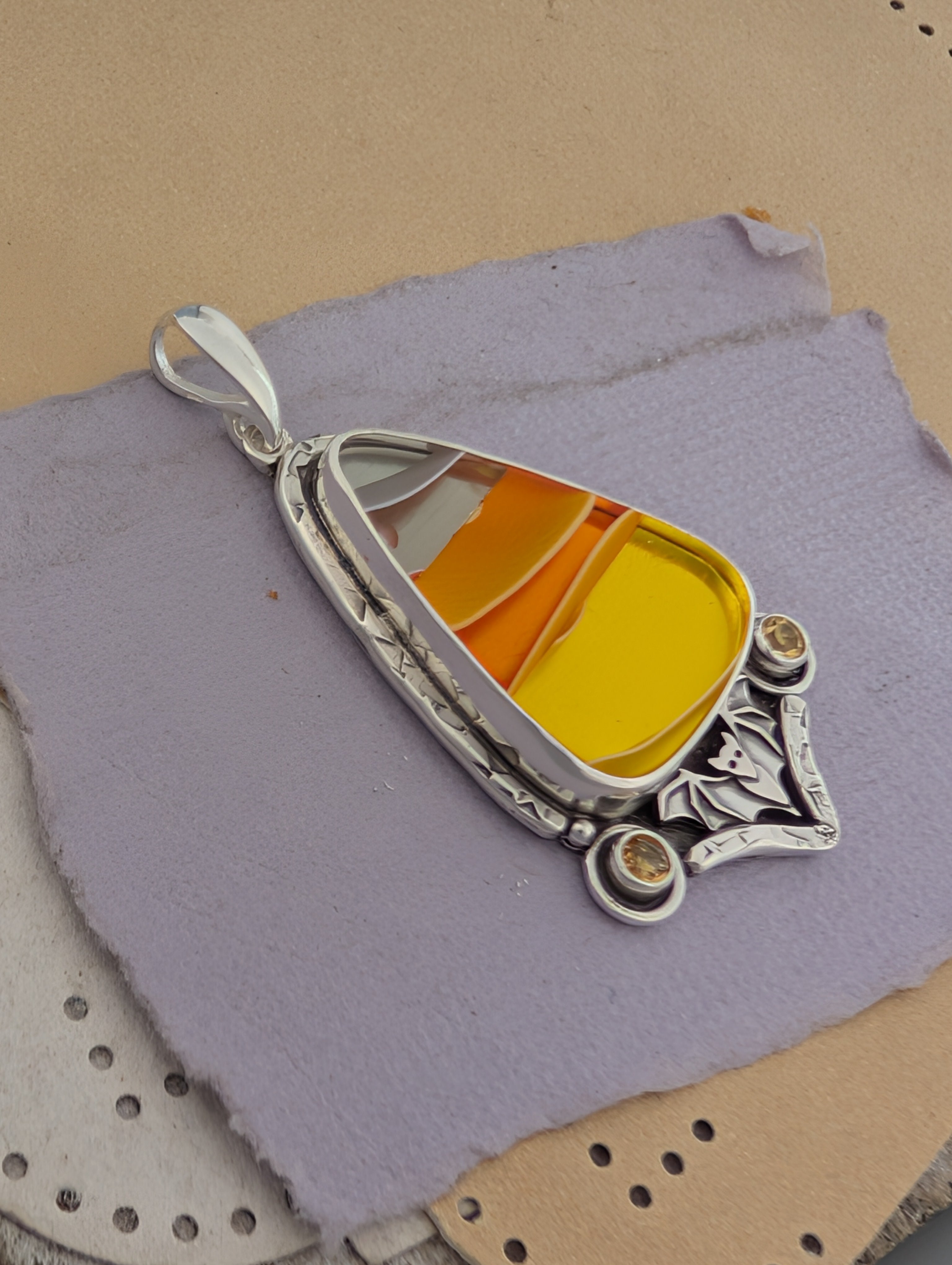 Acrylic Candy Corn and Citrine Sterling Silver Pendant