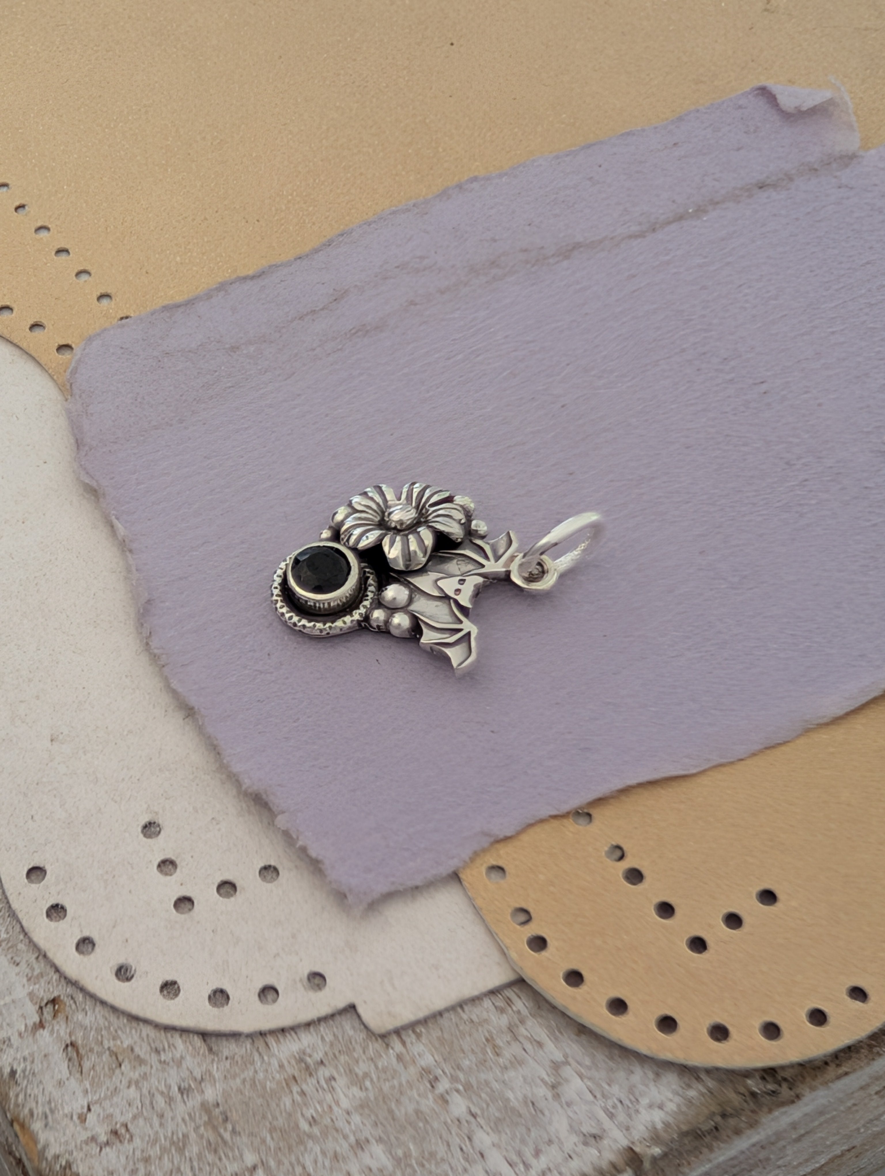 Spinel Bat Sterling Silver Charm
