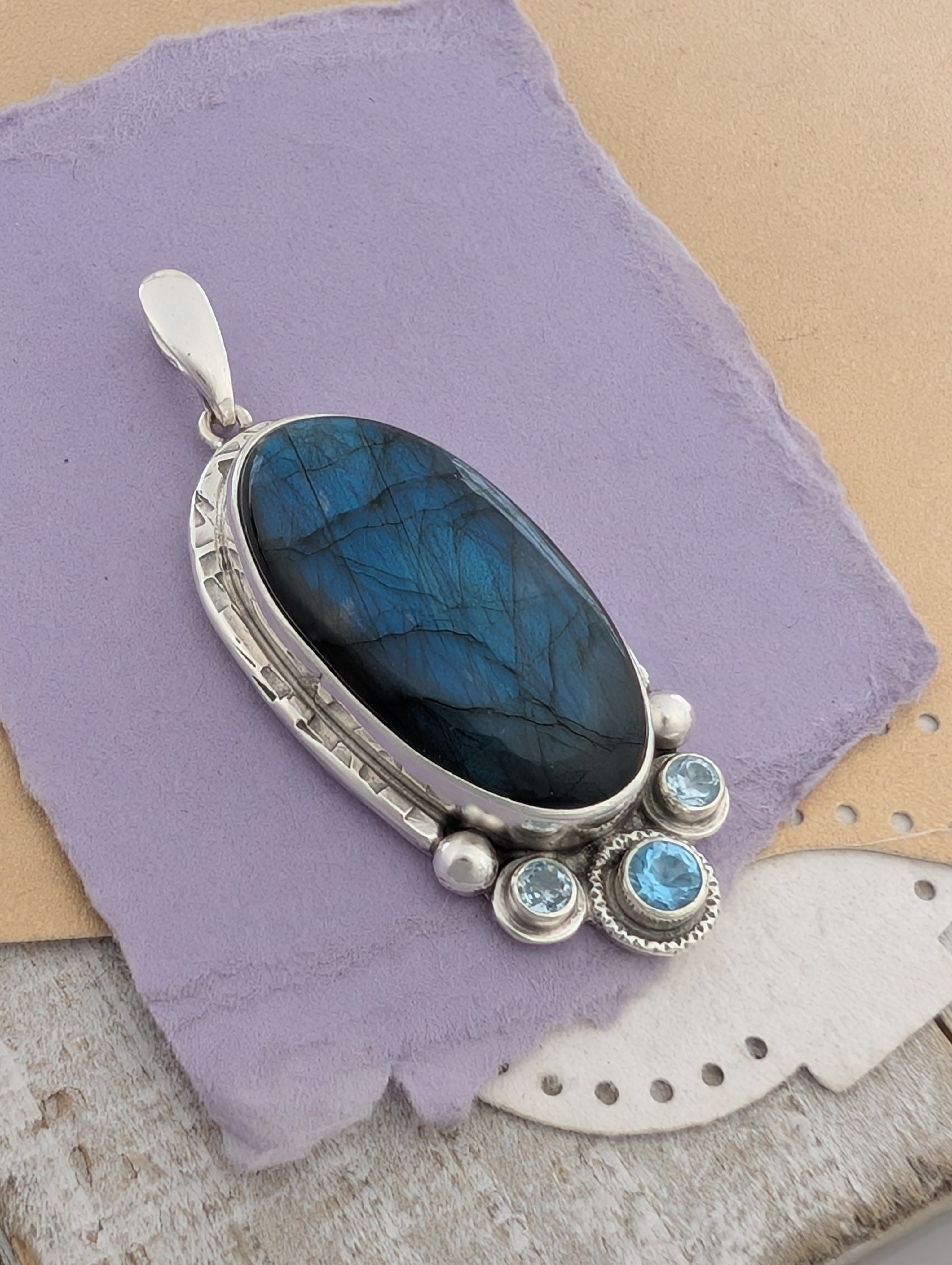 Labradorite and Blue Topaz Sterling Silver Pendant, #3