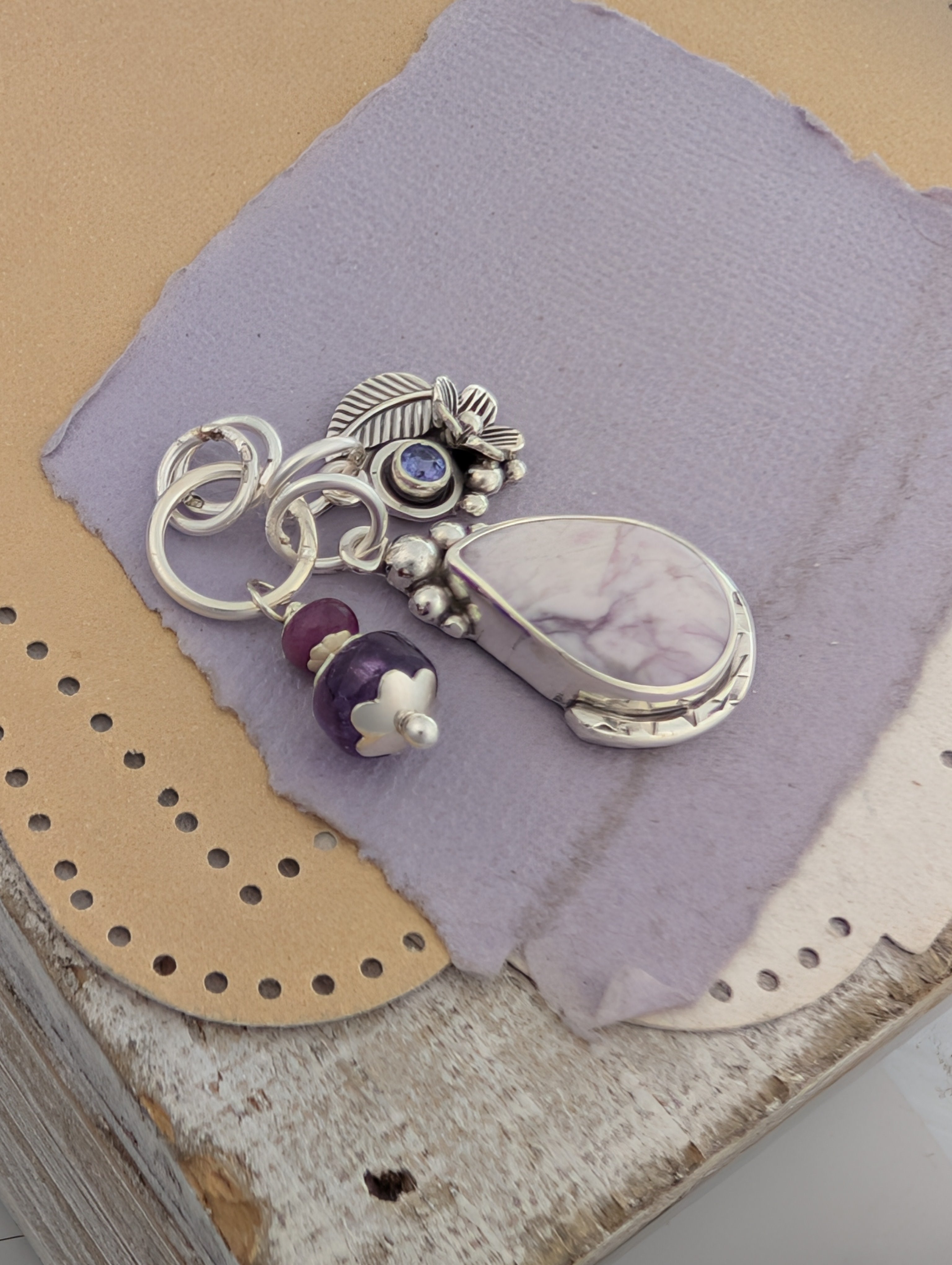Tiffany Jasper, Tanzanite, Ruby and Amethyst Charm Sterling Silver Necklace