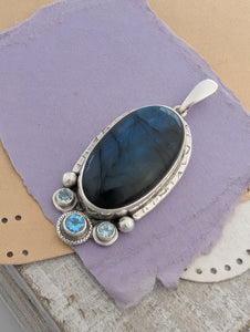 Labradorite and Blue Topaz Sterling Silver Pendant, #3