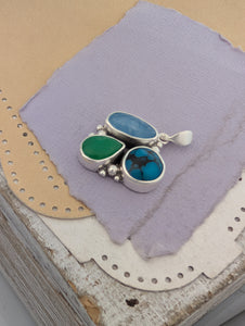 Turquoise, Chrysoprase, and Aquamarine Sterling Silver Pendant