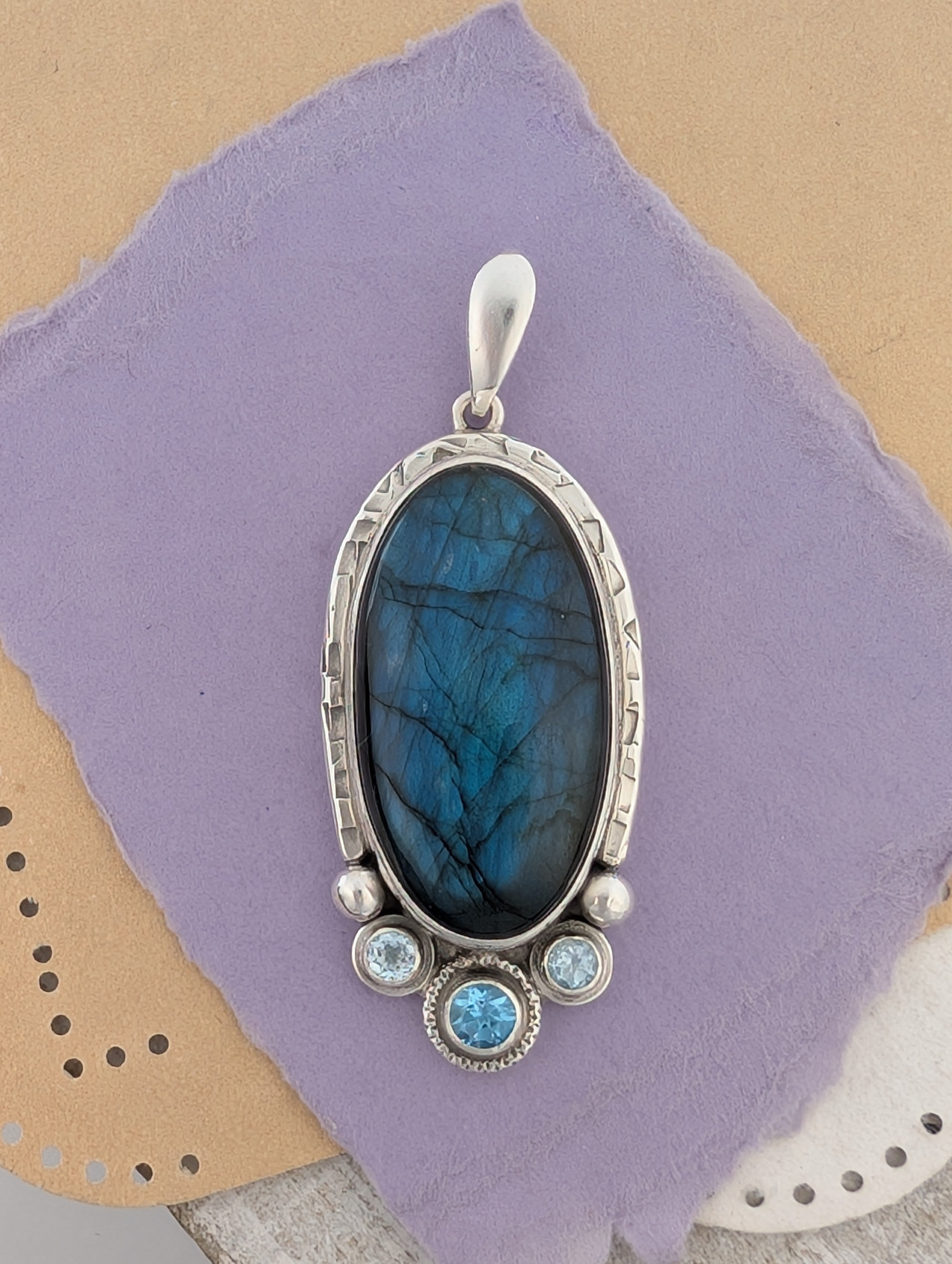 Labradorite and Blue Topaz Sterling Silver Pendant, #3