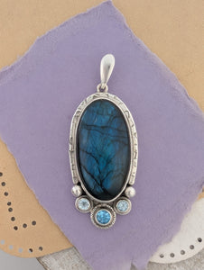 Labradorite and Blue Topaz Sterling Silver Pendant, #3