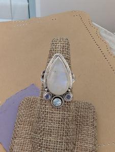 DISCOUNTED Size 7, Moonstone, Blue Topaz and Iolite Sterling Silver Ring