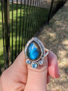 Size 10, Labradorite and Blue Topaz Sterling Silver Ring