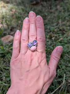 Size 9.5, Charoite, Conch Shell and Fluorite Sterling Silver Ring
