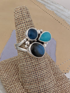 Size 8.5, Labradorite, Apatite and Amazonite Sterling Silver Ring