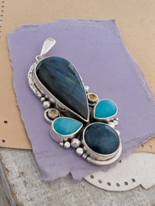 Labradorite, Amazonite, Apatite, and Citrine Sterling Silver Pendant