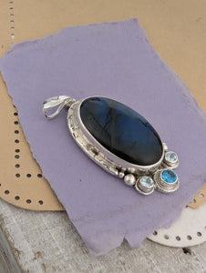 Labradorite and Blue Topaz Sterling Silver Pendant, #1